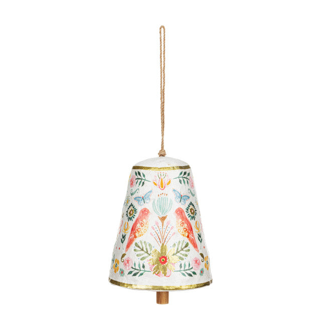 Paper Mache Coral and Blue Floral Hanging Bell