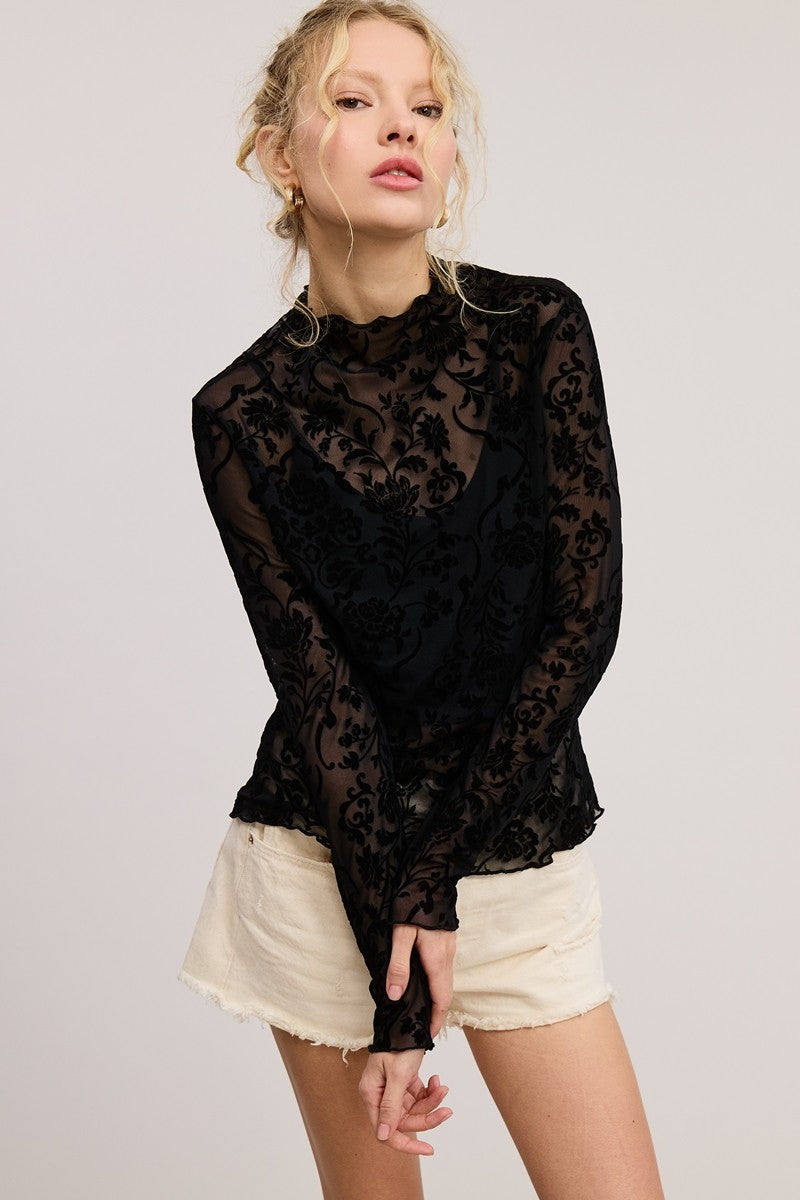 ALYCE VELVET LACE TOP