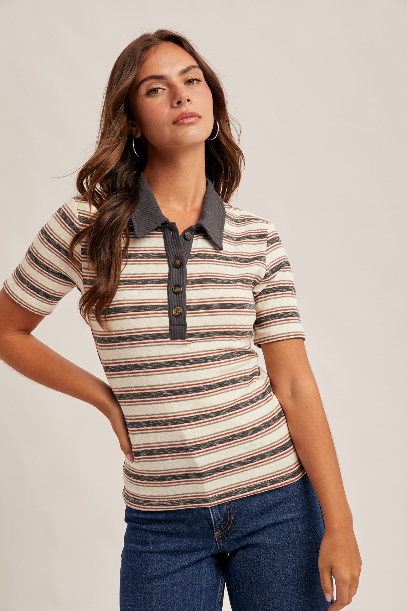 LUCA STRIPE POLO TOP