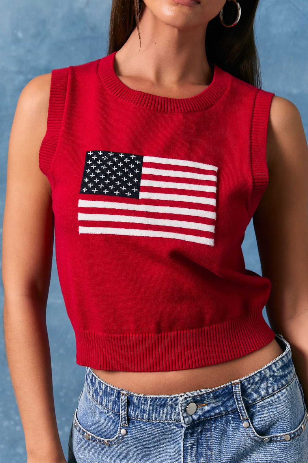 FLAG CROP SWEATER TANK