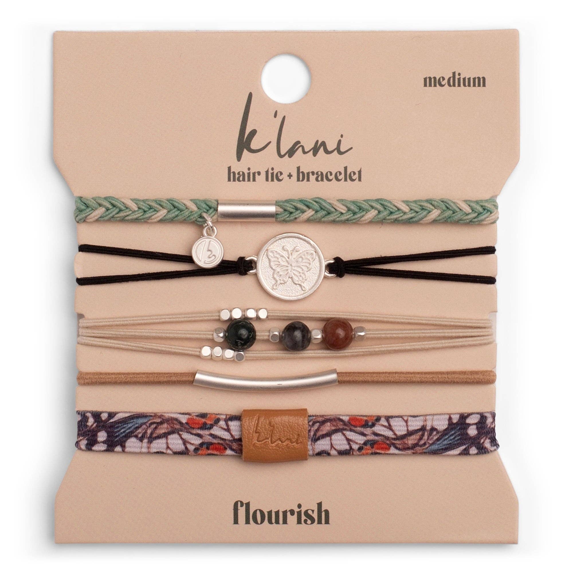 "Flourish" Silver Butterfly Charm Hair Tie Bracelet Set