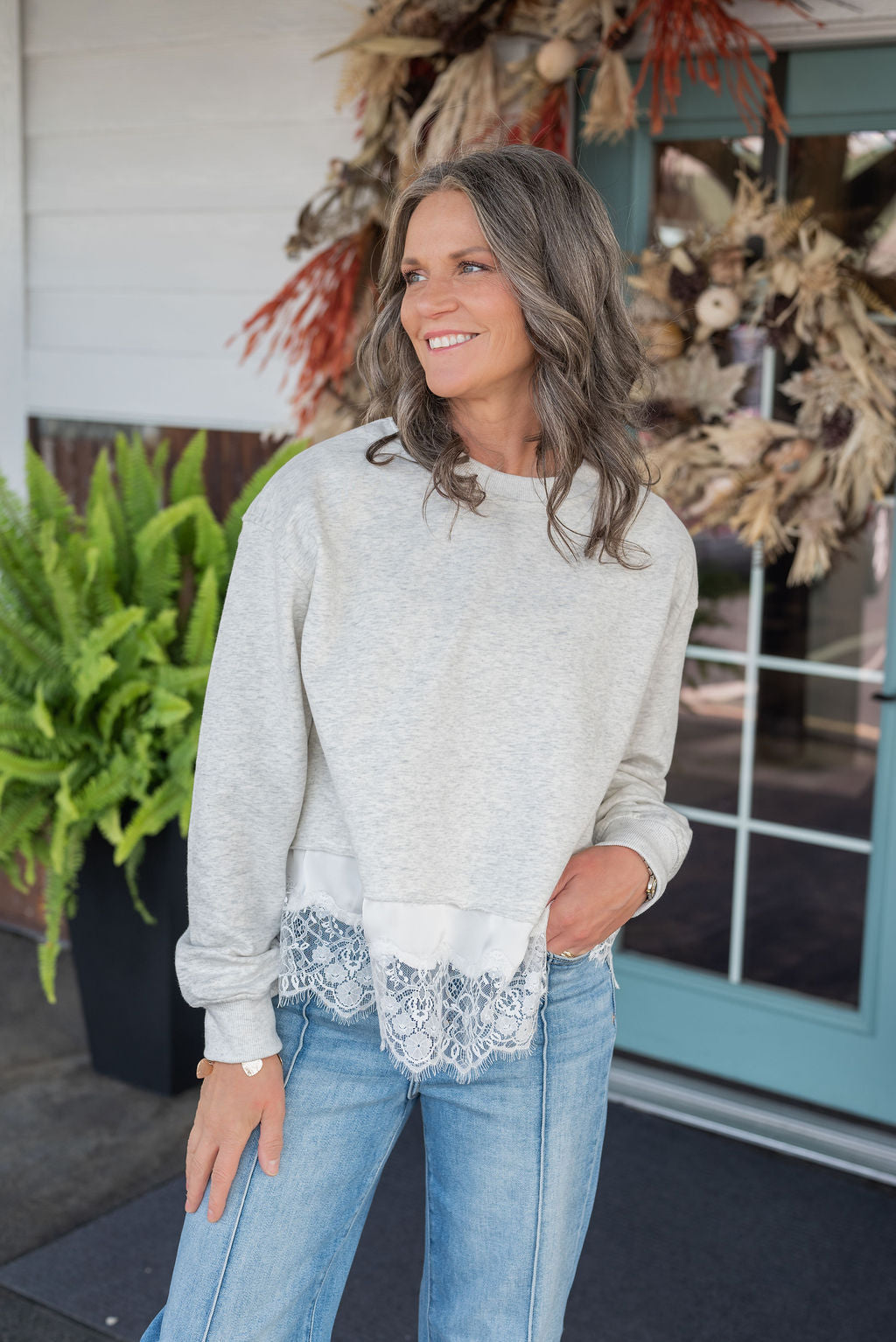 DARCI LACE TRIM SWEATSHIRT