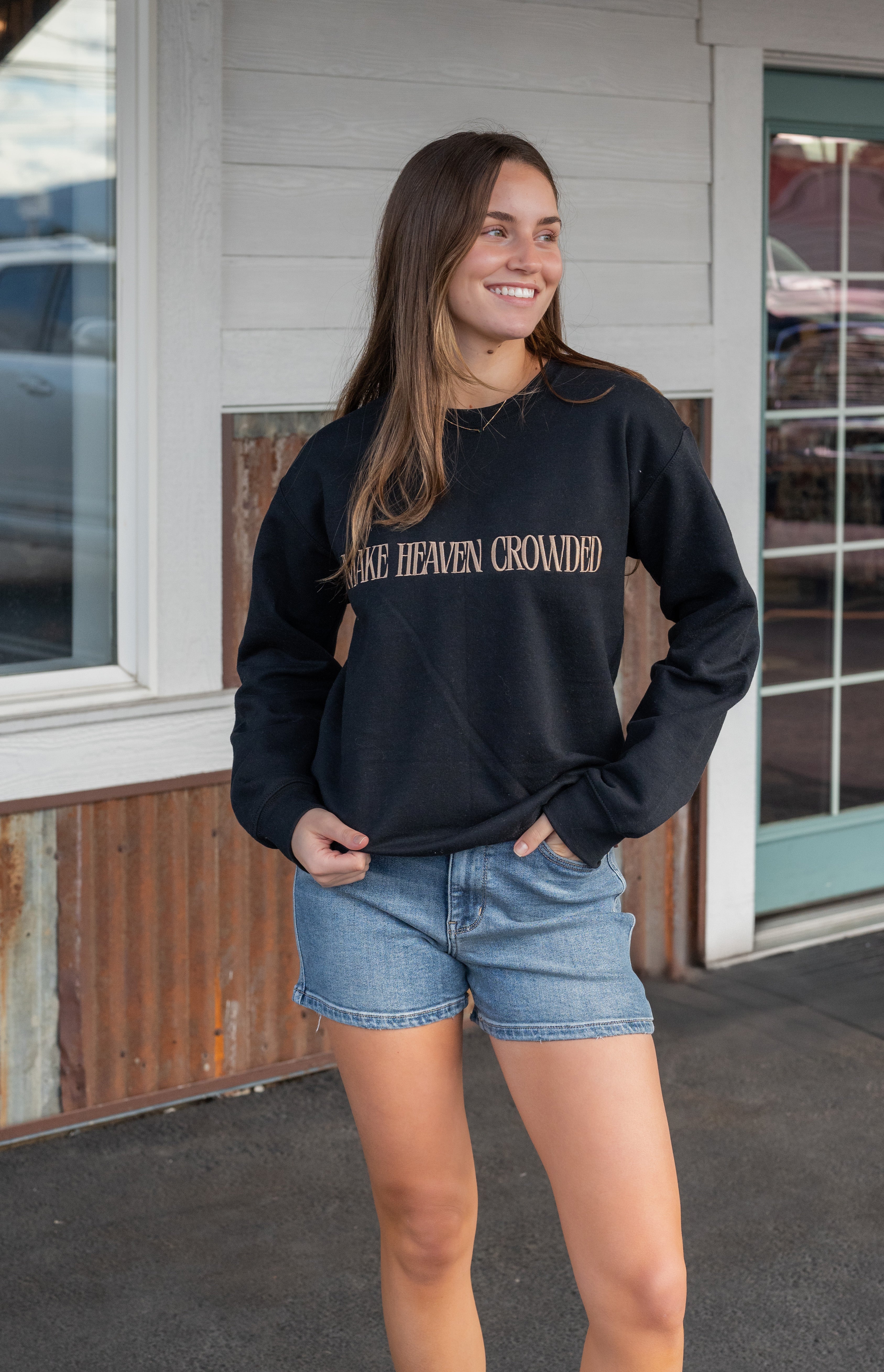 MAKE HEAVEN CROWDED Embroidered Fleece Sweatshirt