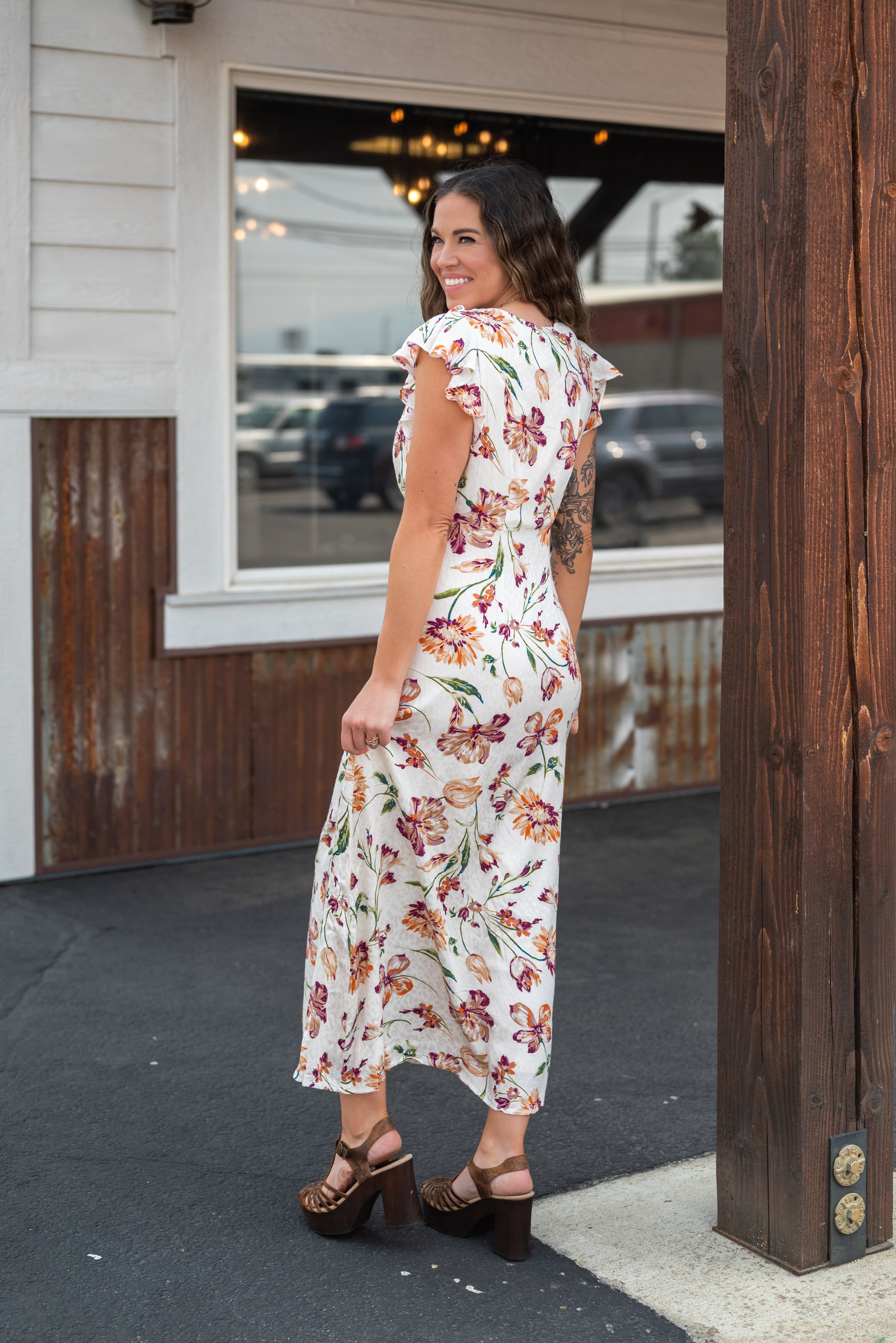 EARTH SONG RUFFLE MIDI DRESS