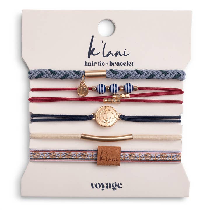 "Voyage" Classic Nautical Navy, Red & Gold with Anchor Accents Hair Tie Bracelets