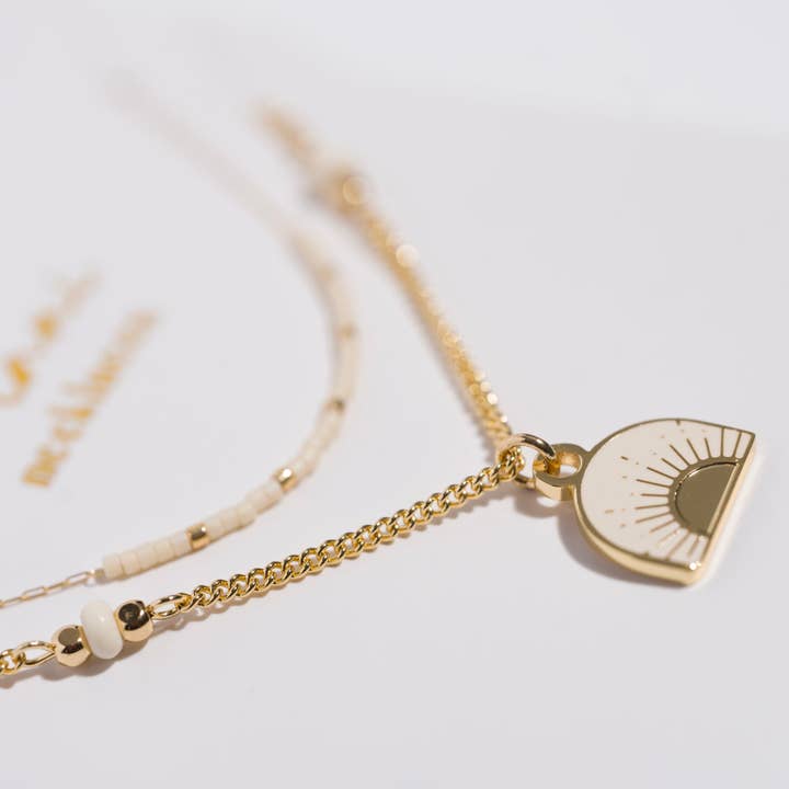 "Rise" Gold and Cream Sunrise Necklace Set