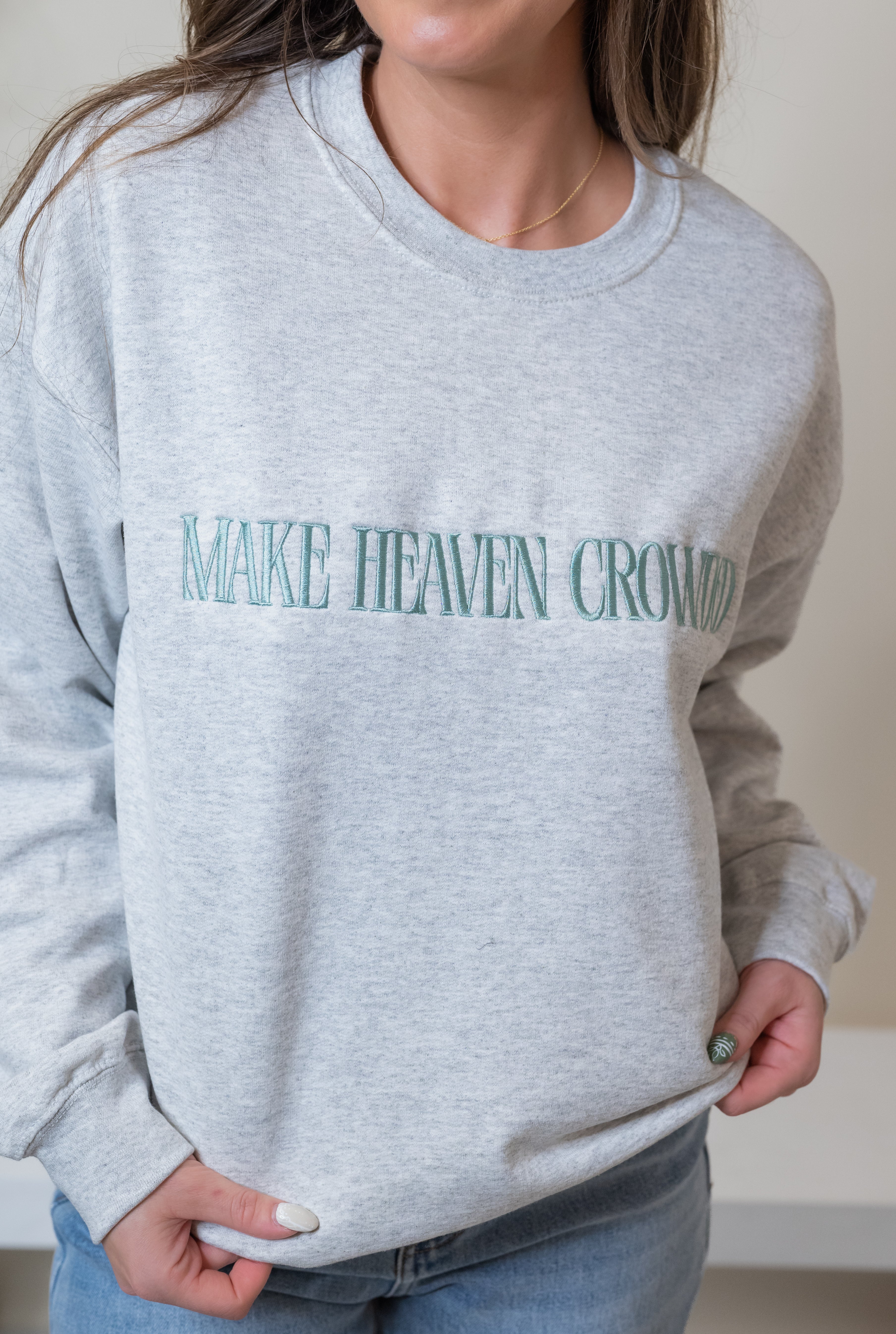 MAKE HEAVEN CROWDED Embroidered Fleece Sweatshirt