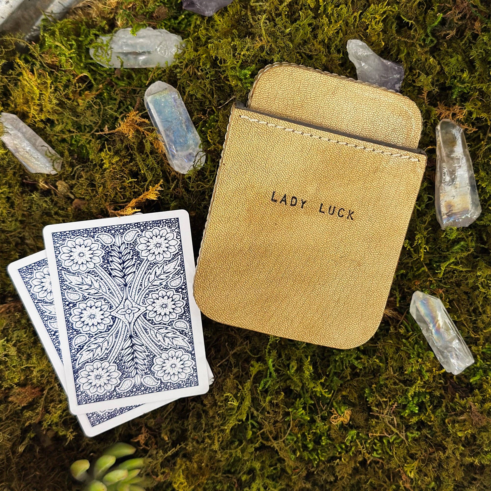 Lady Luck Leather Playing Card Case - Honey