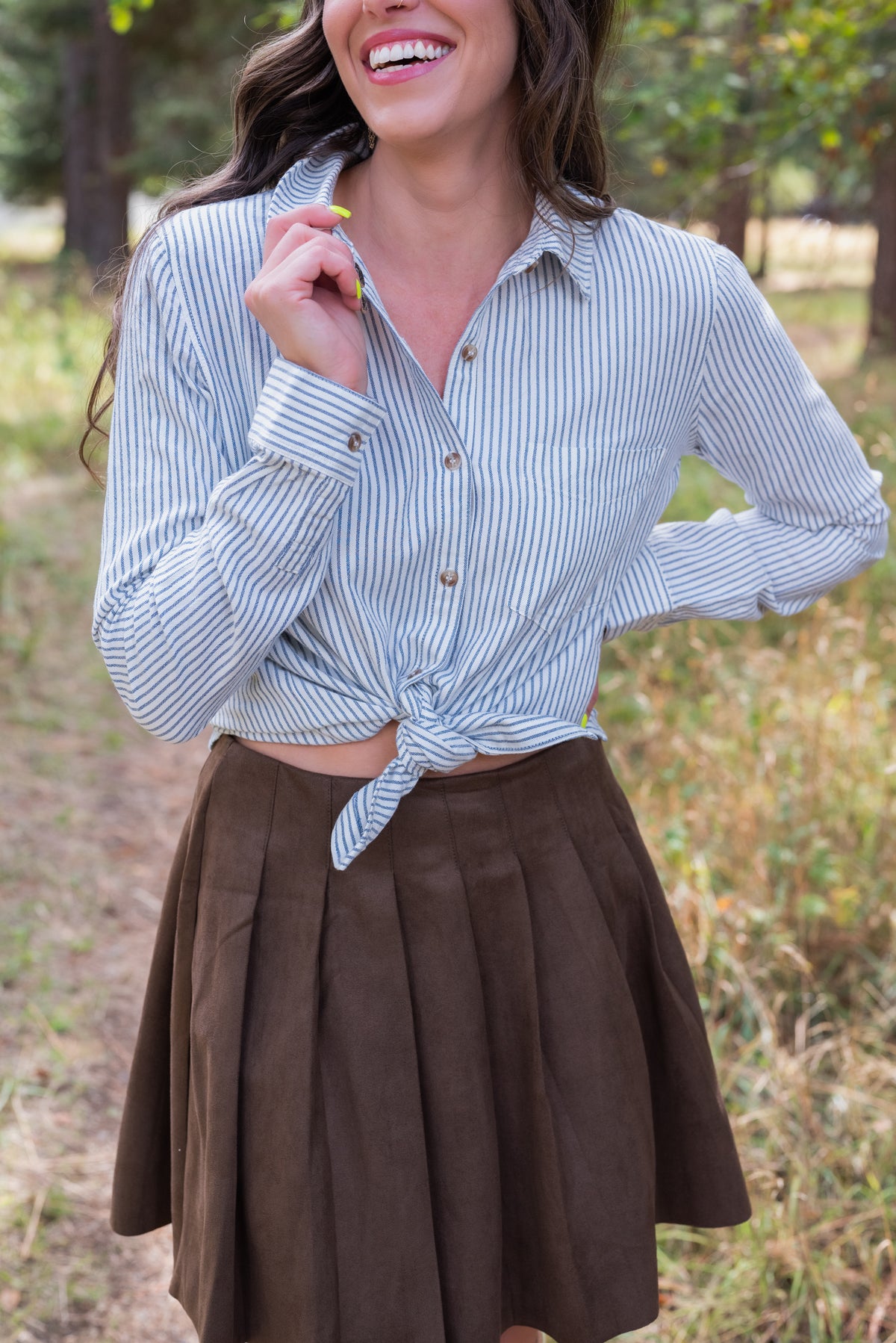 NYREE PINSTRIPE BUTTON UP