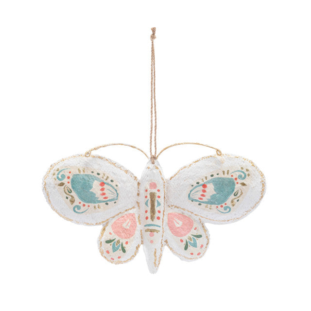 Paper Mache White Painted Butterfly Ornament