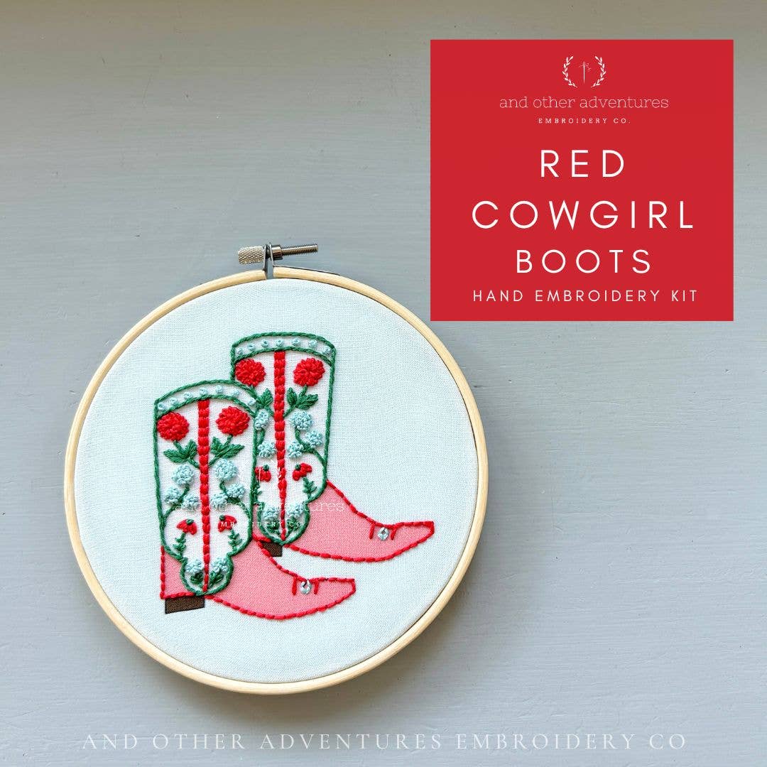 Hand Embroidery Kit - Cowgirl Boots in Red