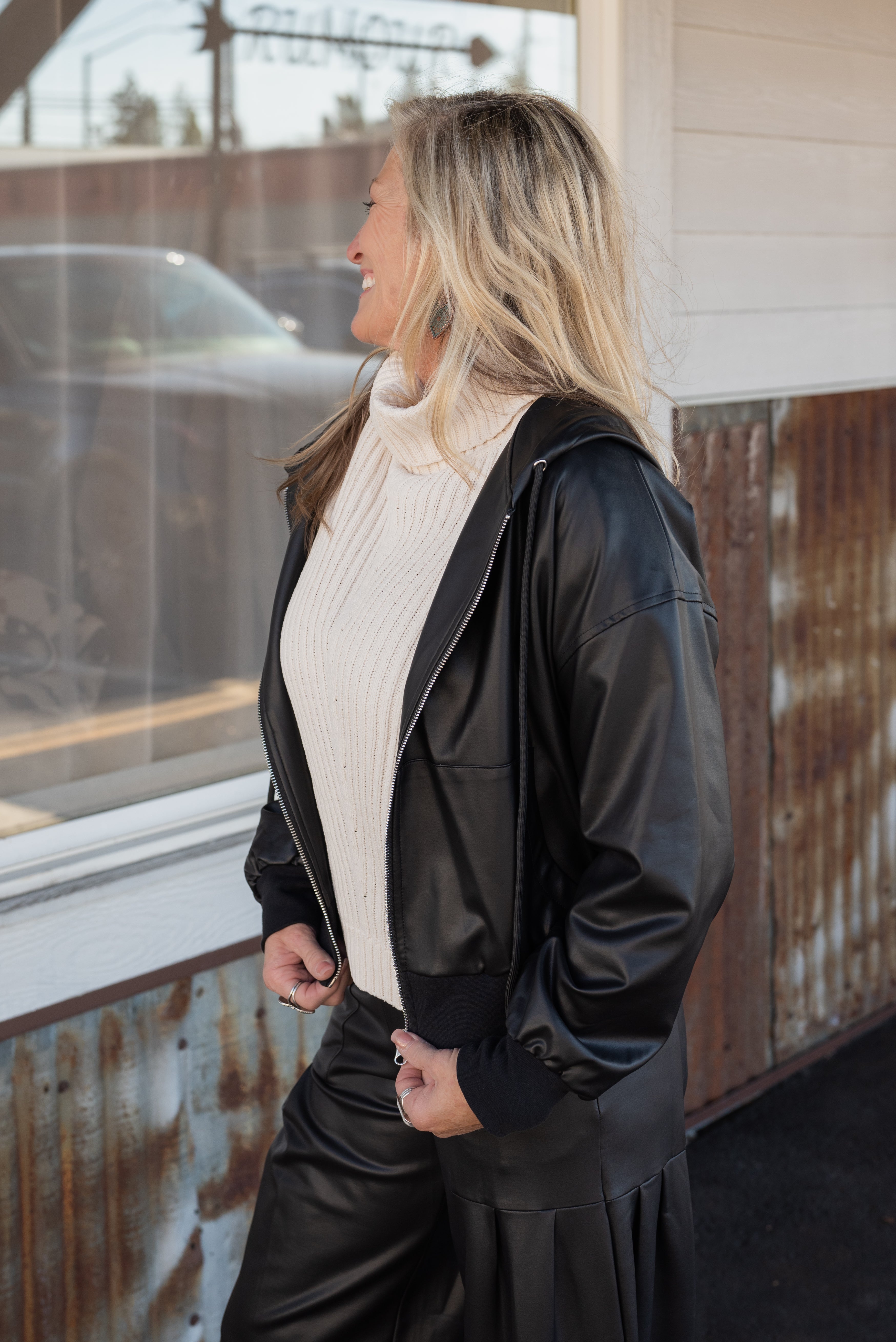 Liquid Leather™ Hooded Drawstring Track Jacket