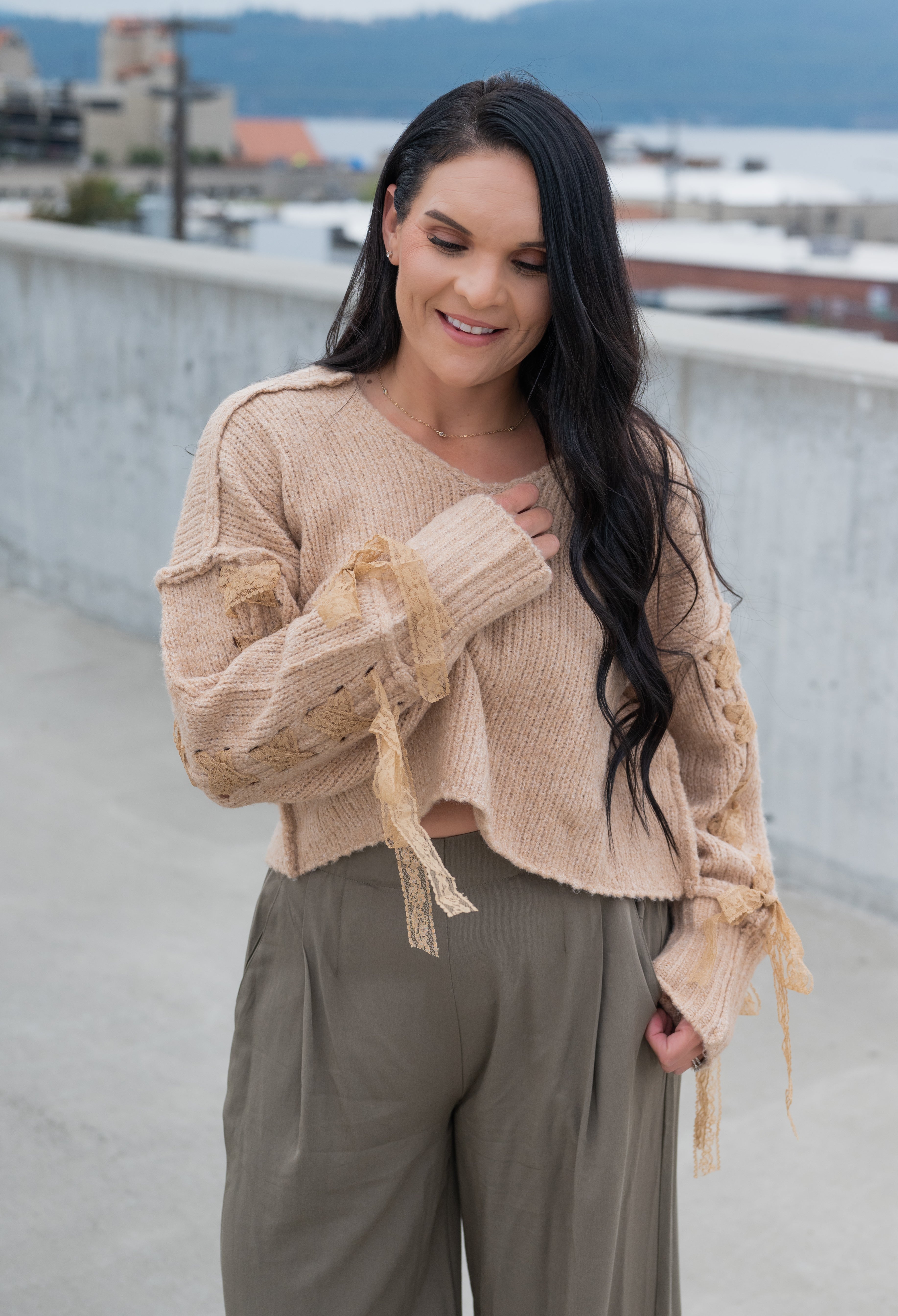EMILEE LACE-UP SWEATER