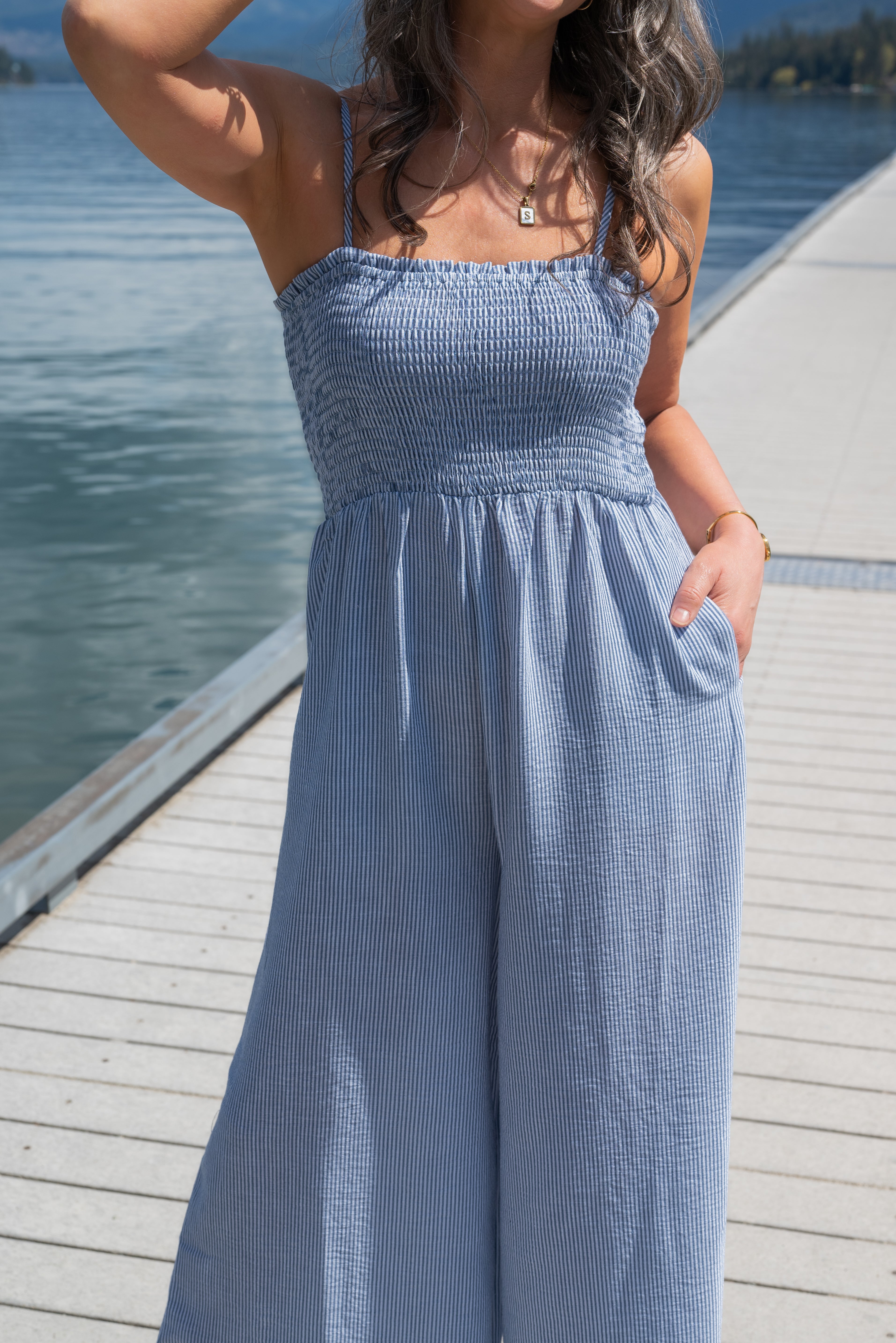 GARDEN SUN SMOCKED JUMPSUIT
