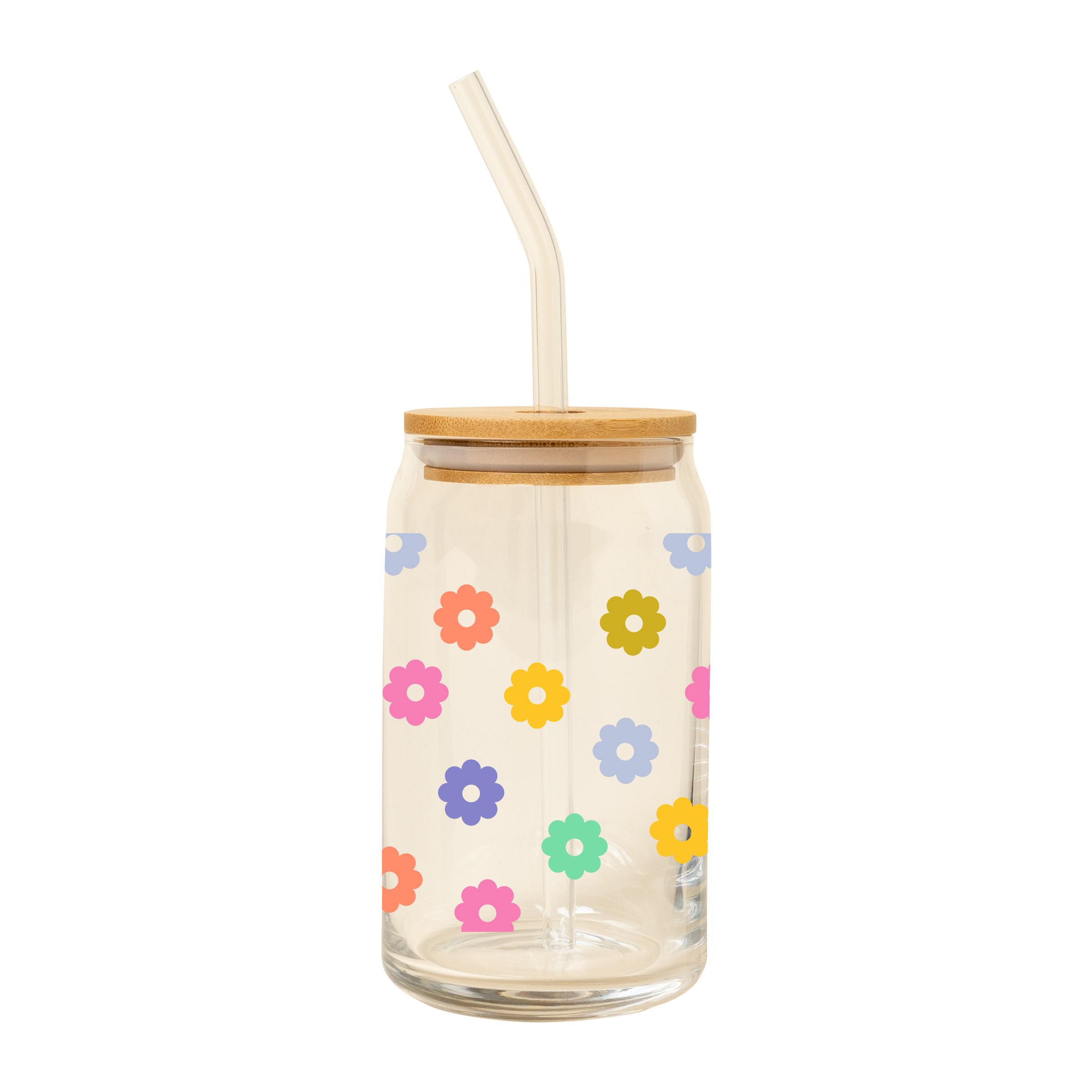 FLOWER GLASS TUMBLER W/ STRAW
