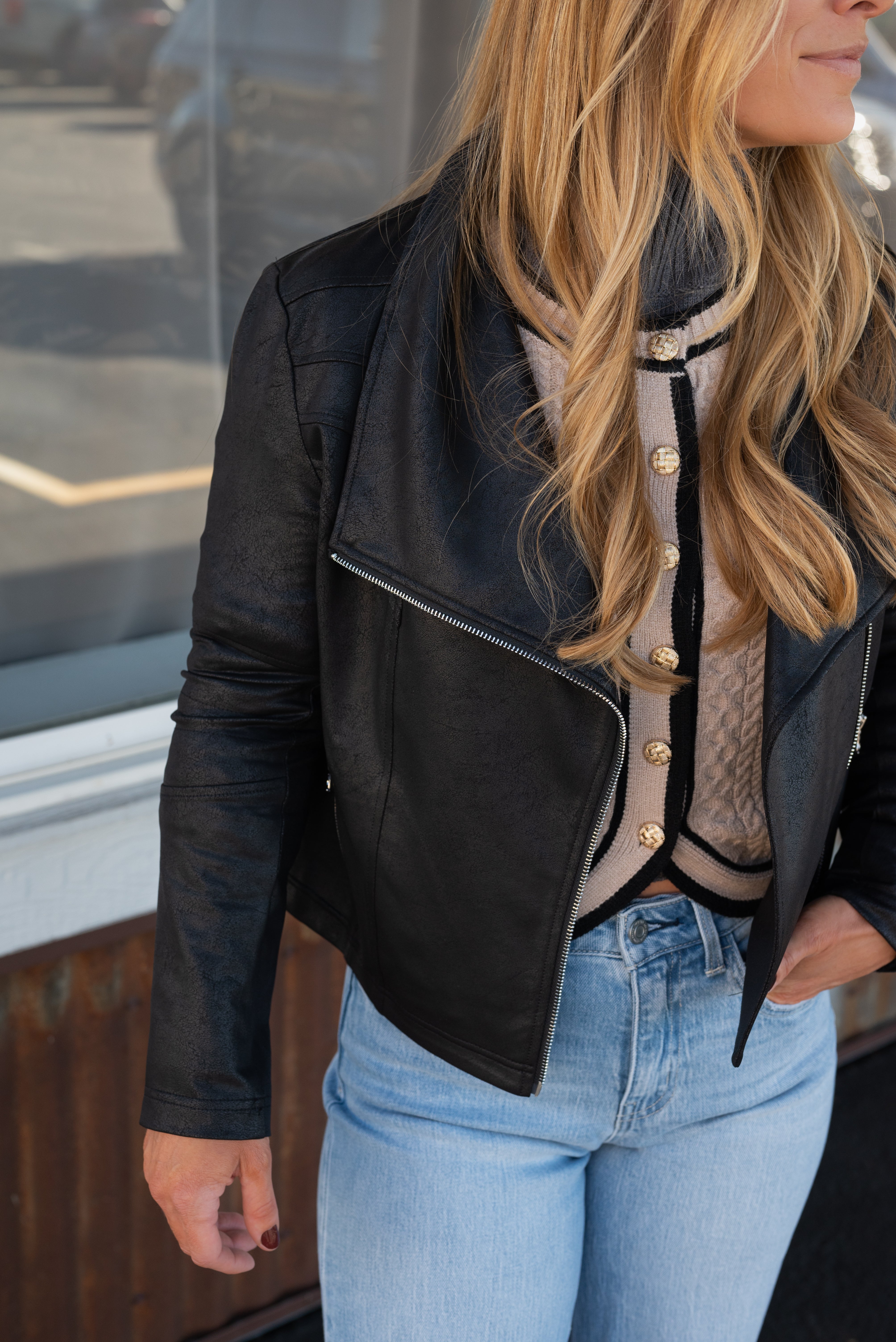 Liquid Leather™ Drape Neck Zip Jacket