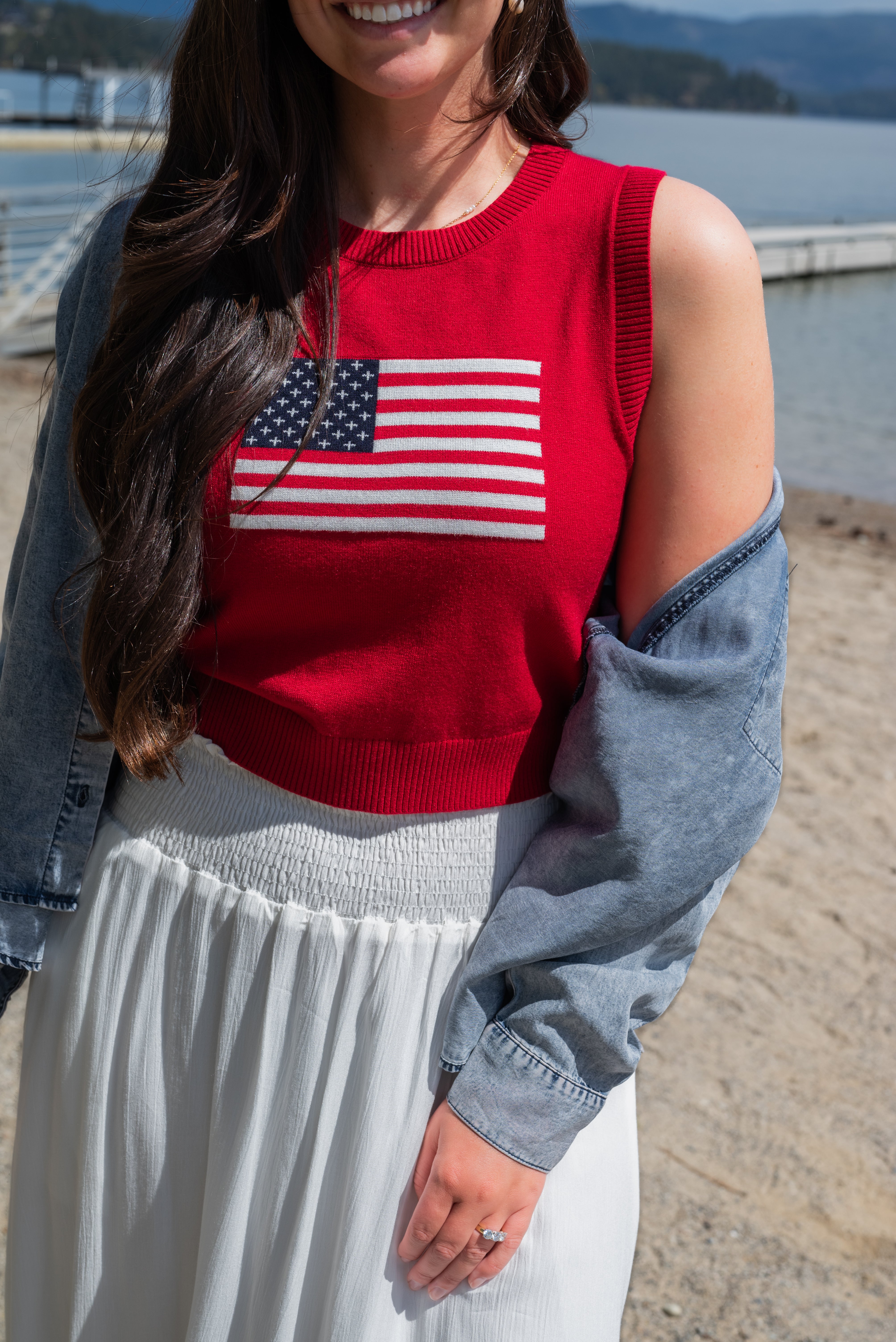 FLAG CROP SWEATER TANK