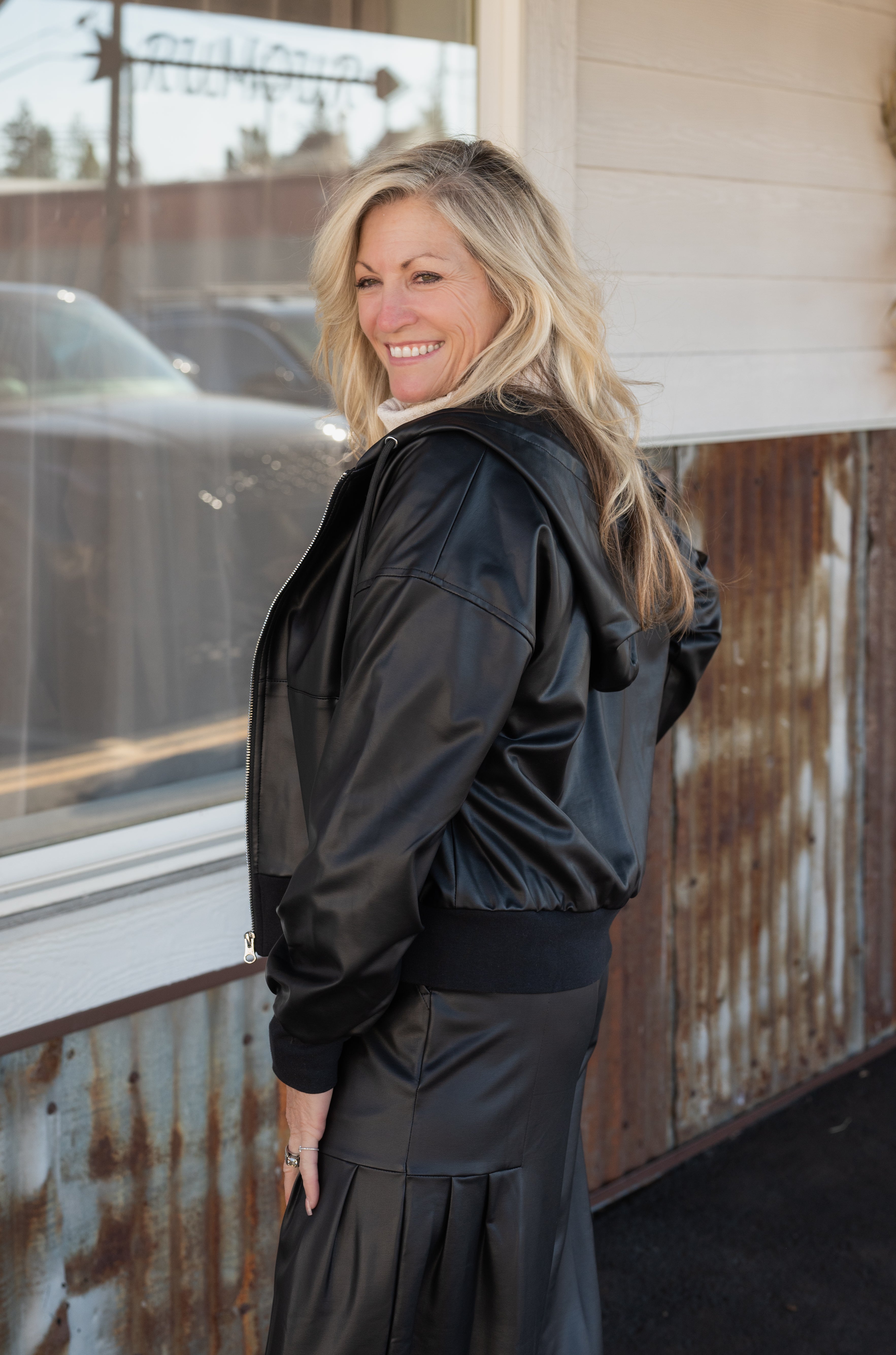 Liquid Leather™ Hooded Drawstring Track Jacket