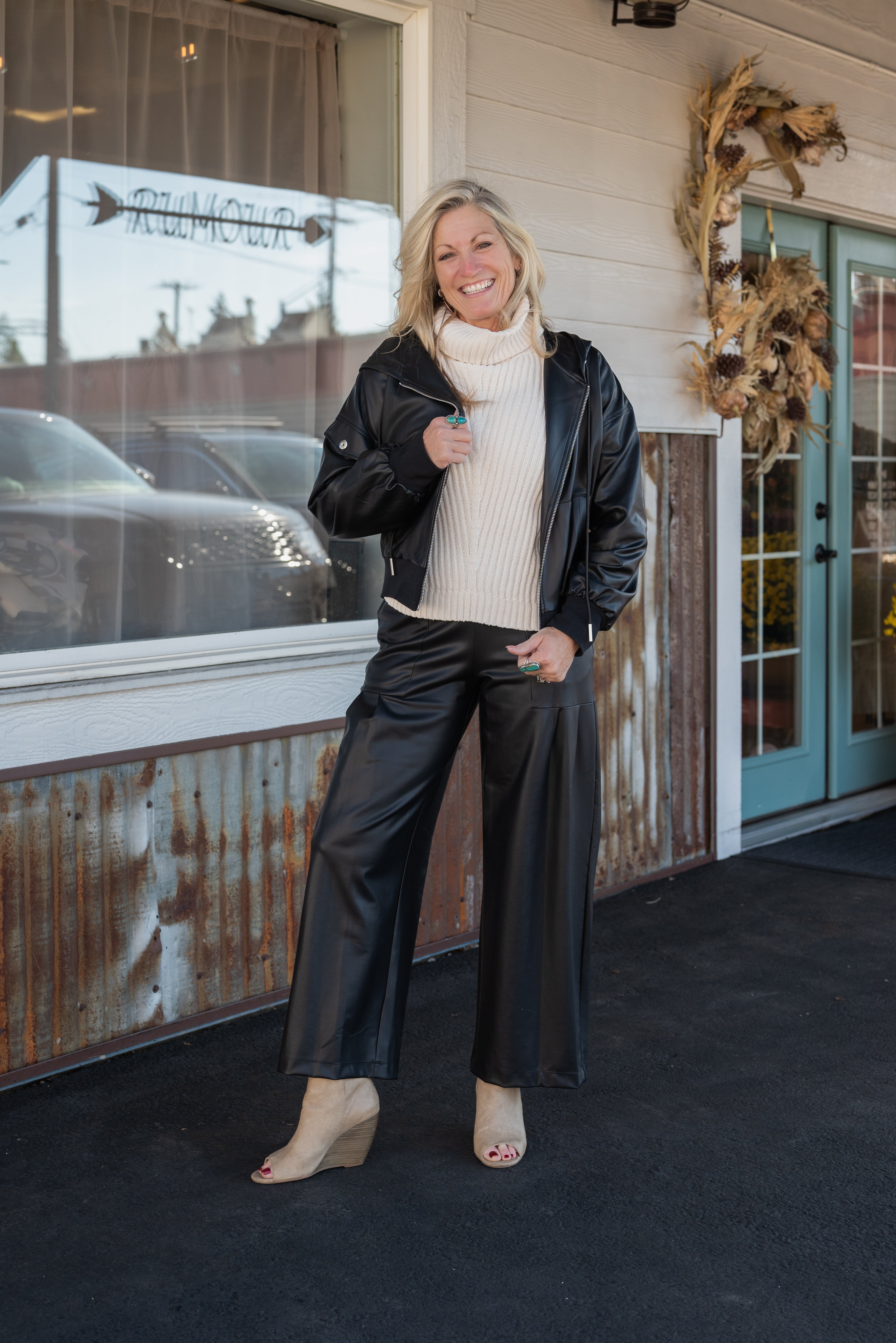 Liquid Leather™ - Sheen Pleated Wide Leg Pocket Pant