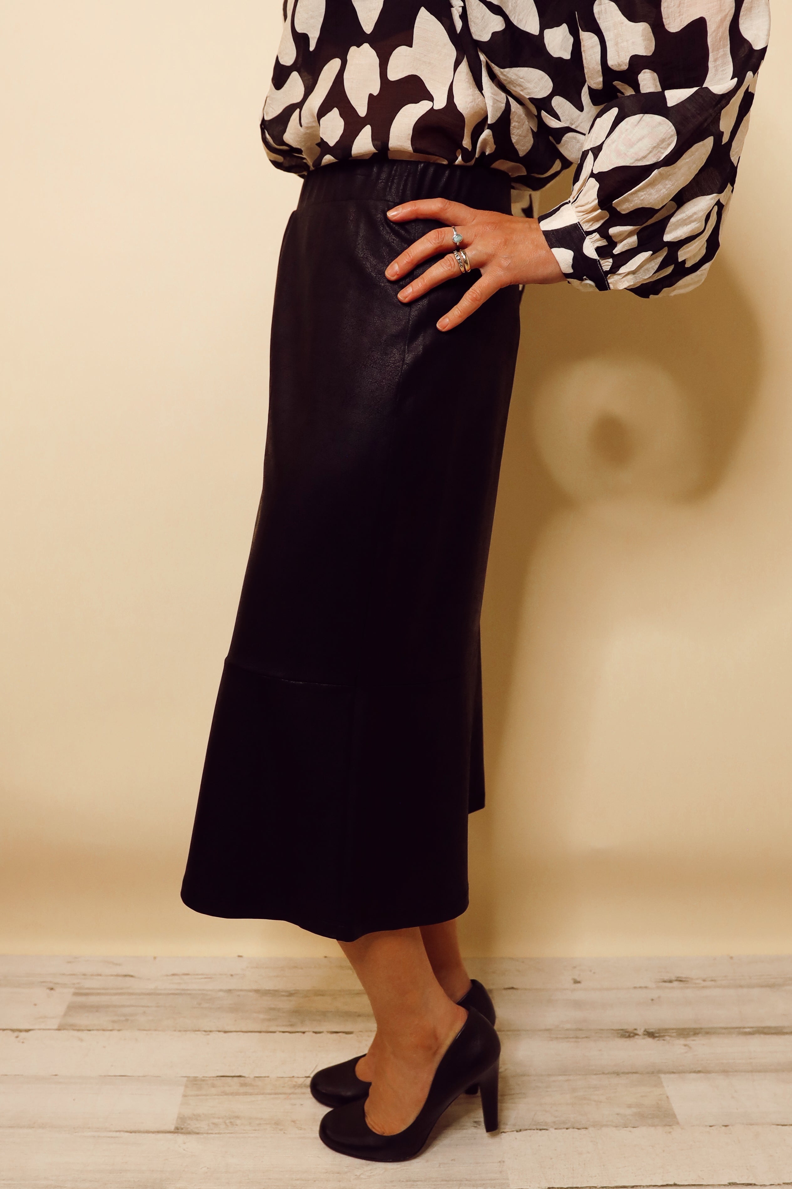 Liquid Leather™ Flounce Midi Skirt