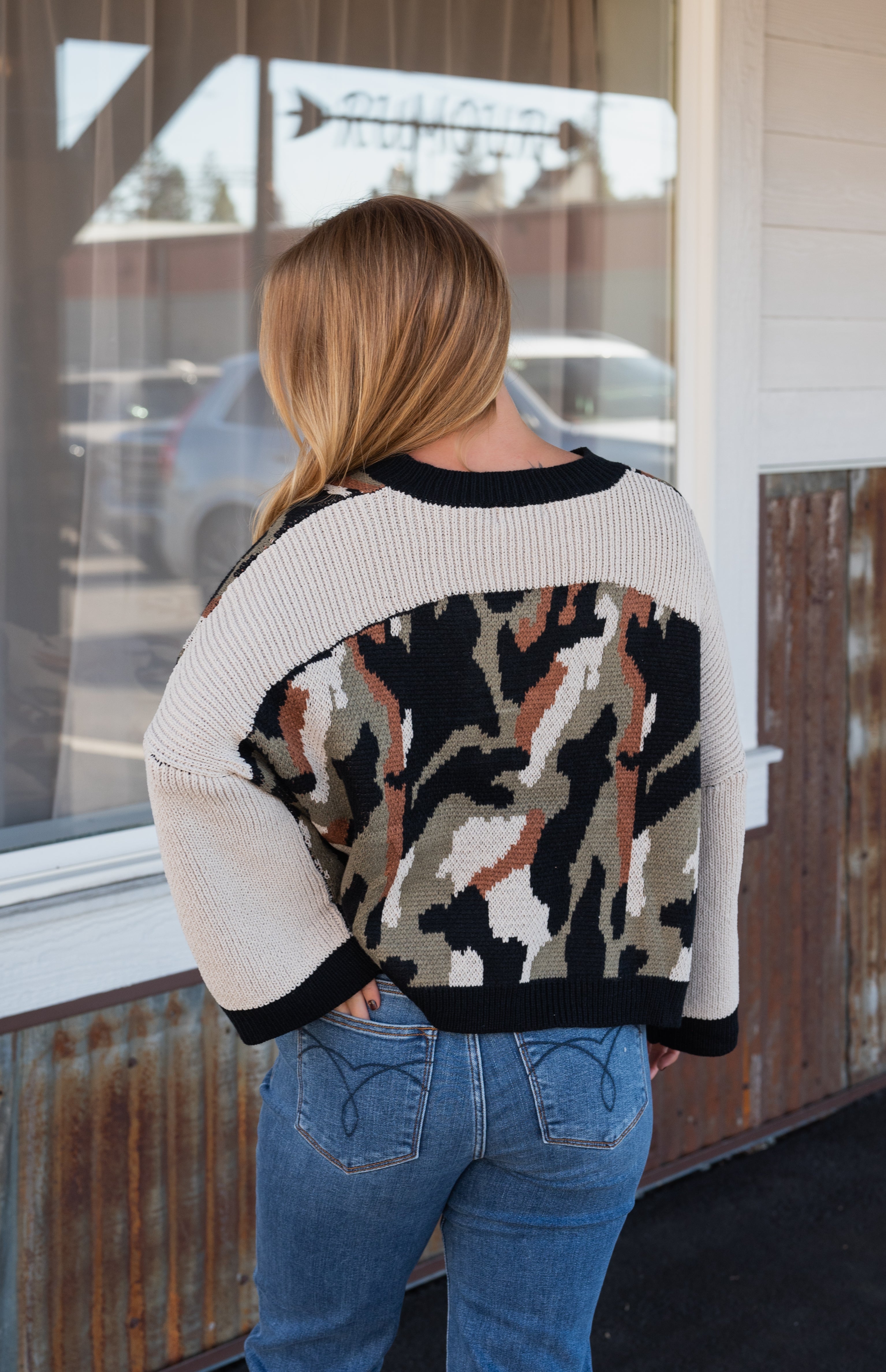 MABEL CAMO SWEATER
