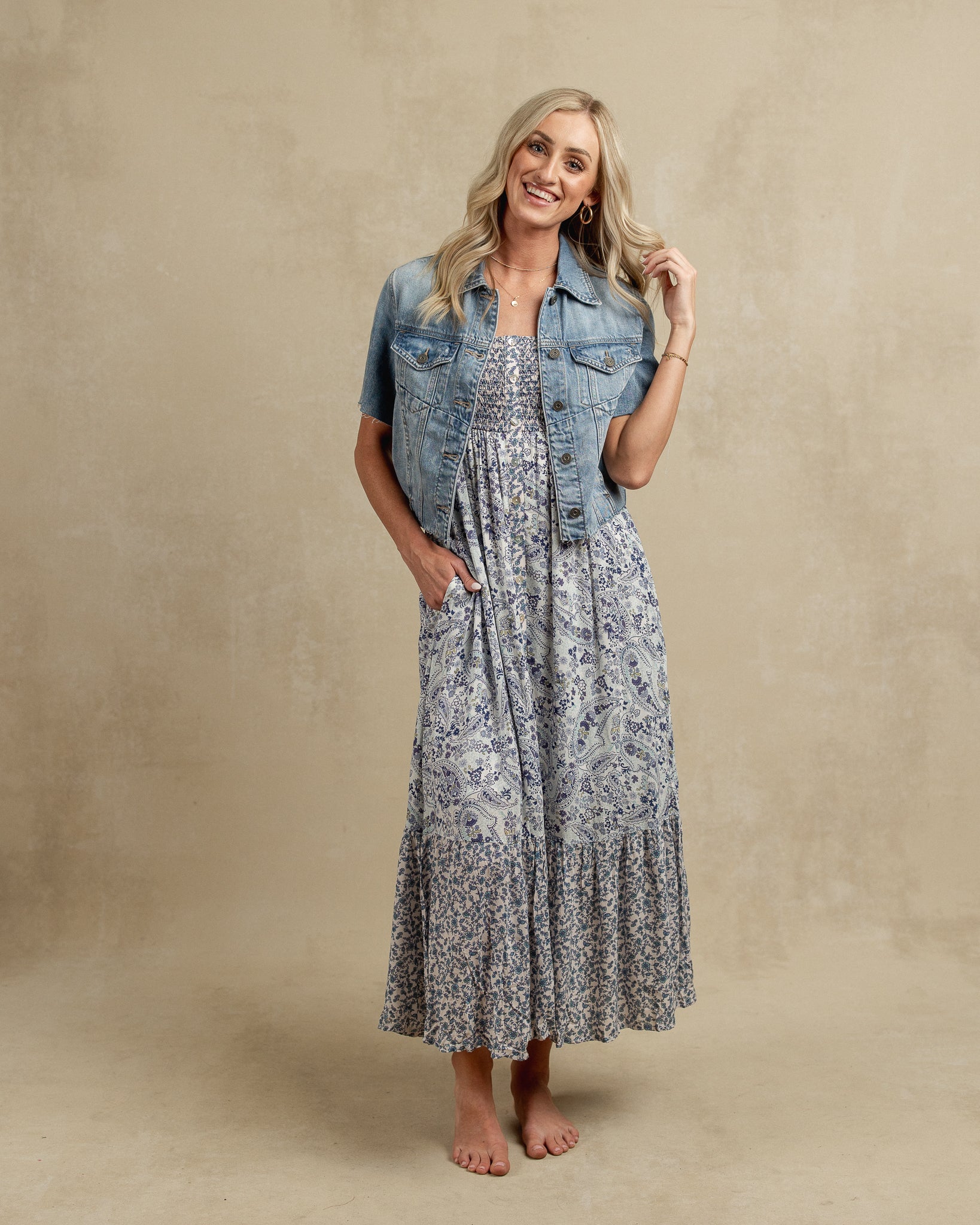 VERA SHORT SLEEVE CROP DENIM JACKET