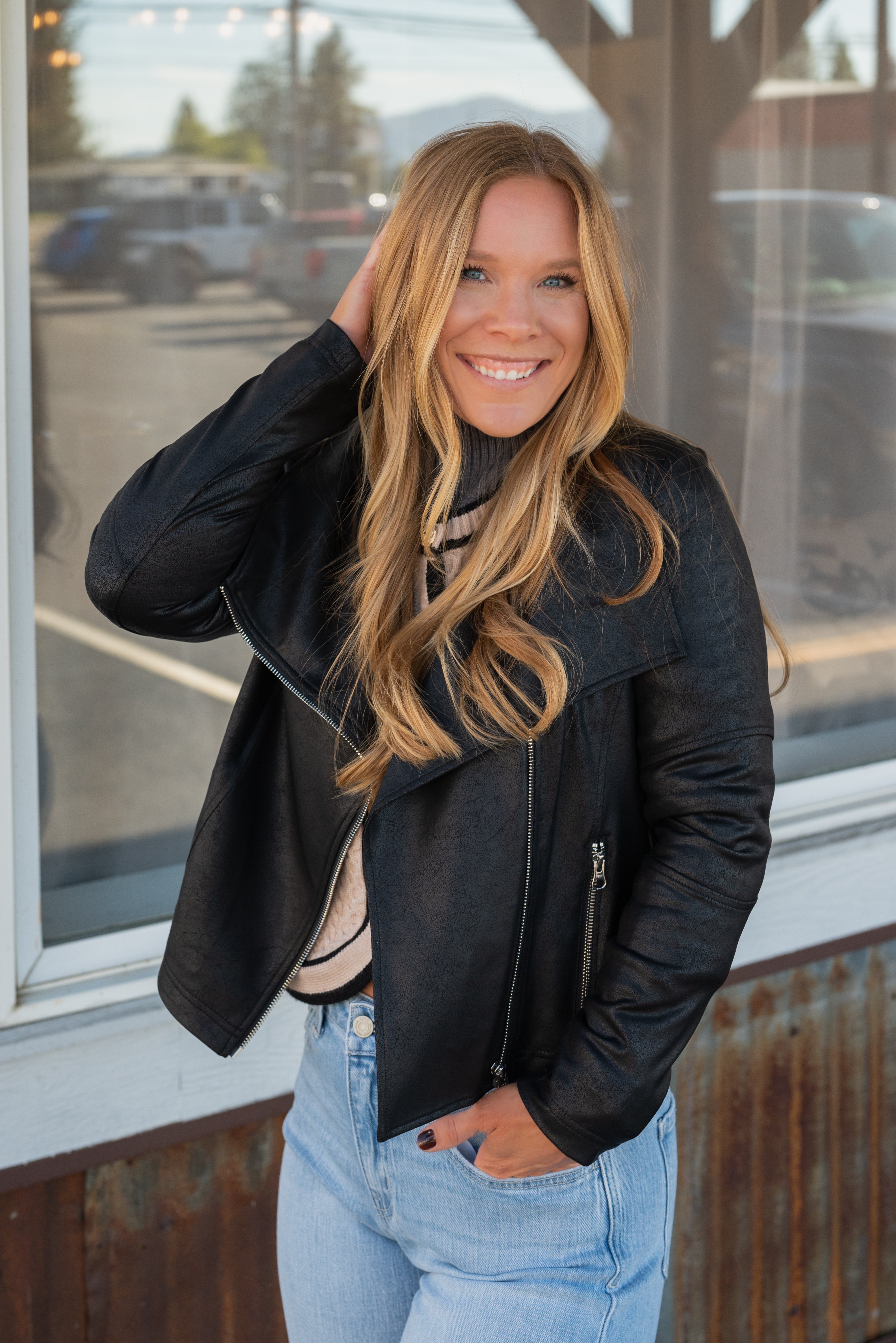 Liquid Leather™ Drape Neck Zip Jacket