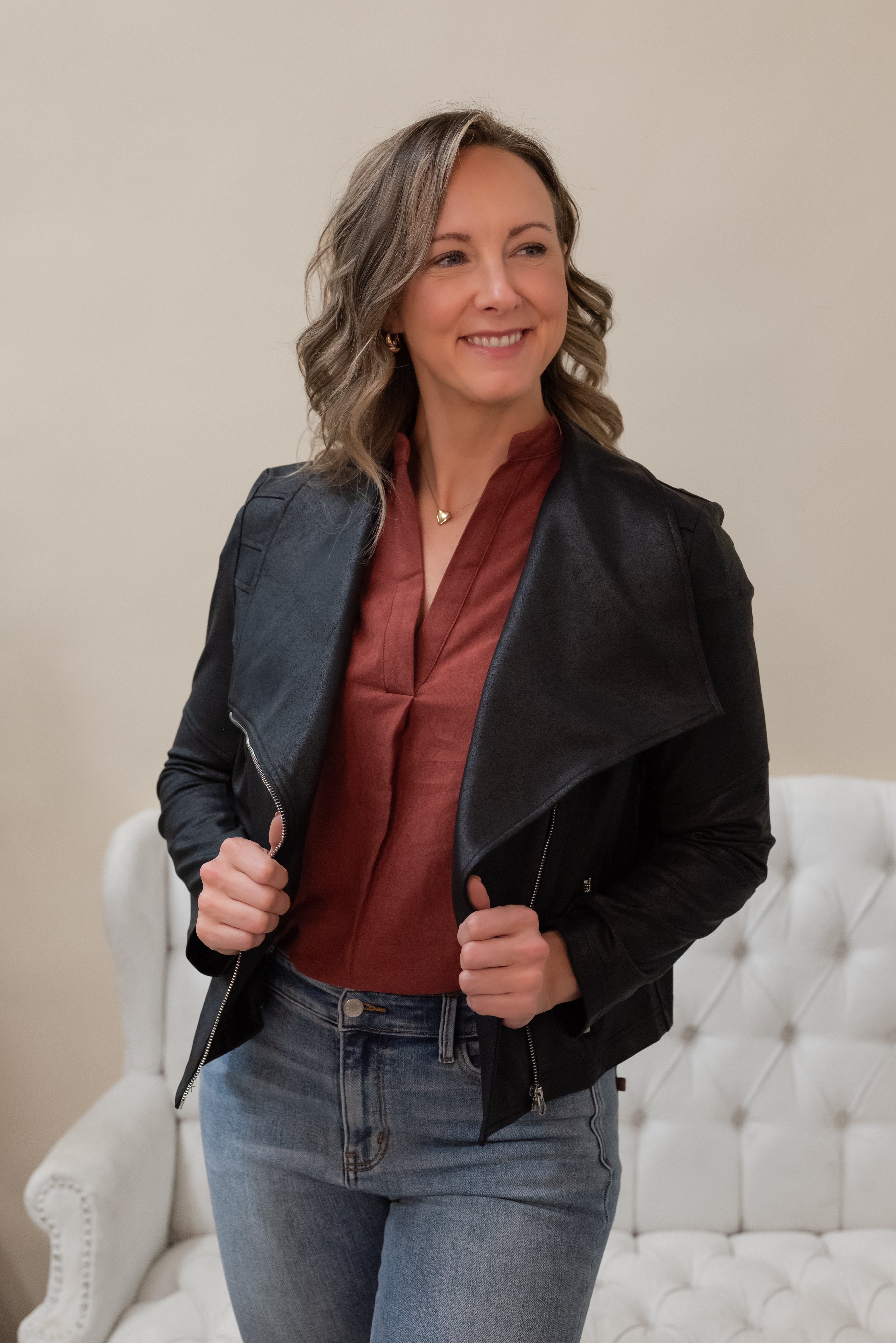 Liquid Leather™ Drape Neck Zip Jacket