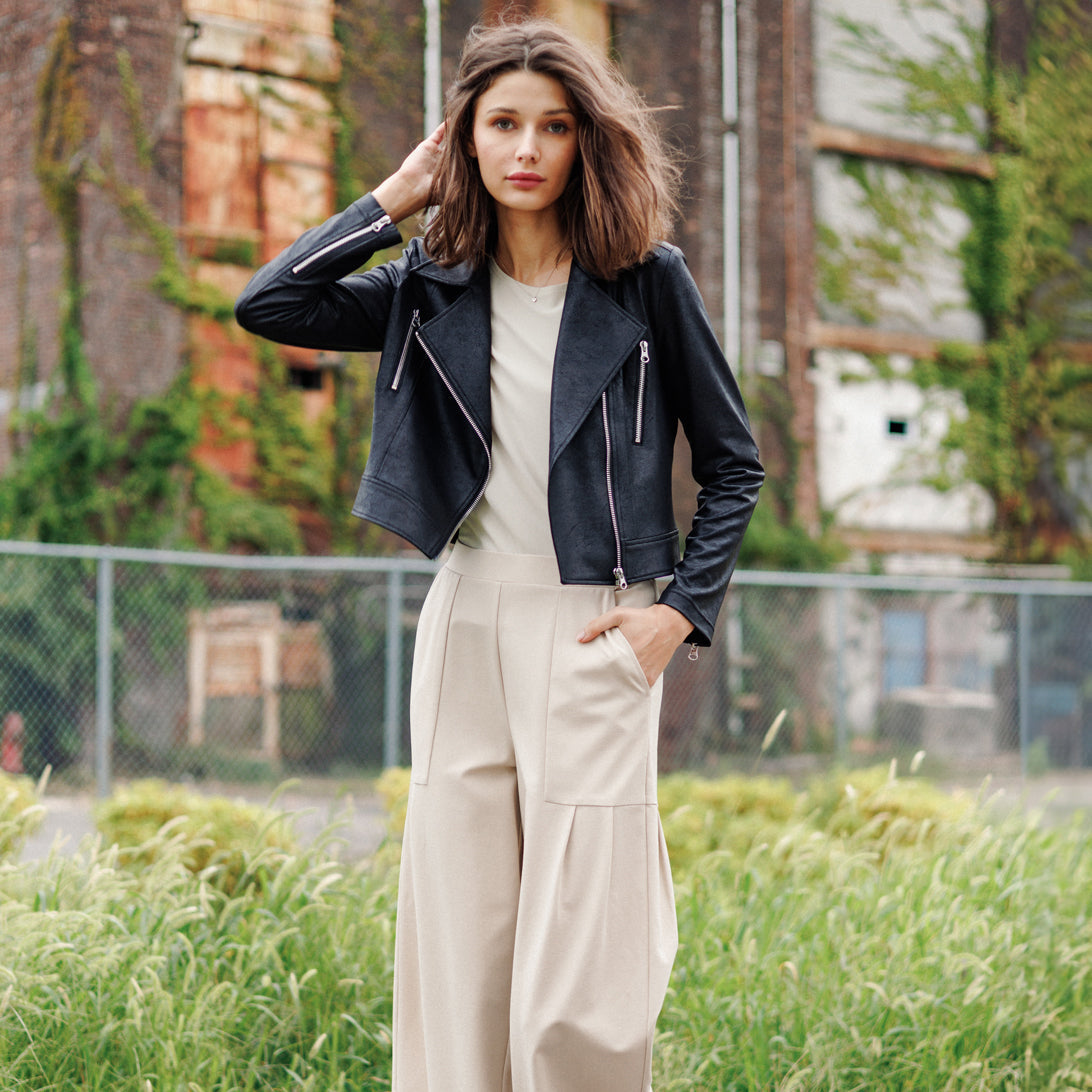 Liquid Leather™ Zip Cuff Moto Waist Jacket
