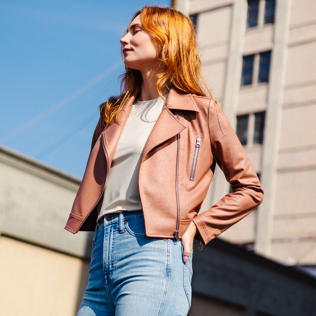 Liquid Leather™ Zip Cuff Moto Waist Jacket