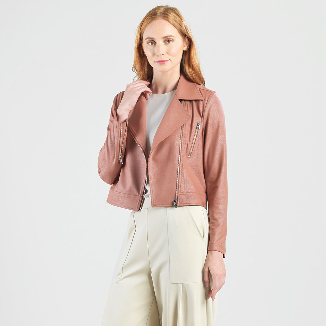 Liquid Leather™ Zip Cuff Moto Waist Jacket