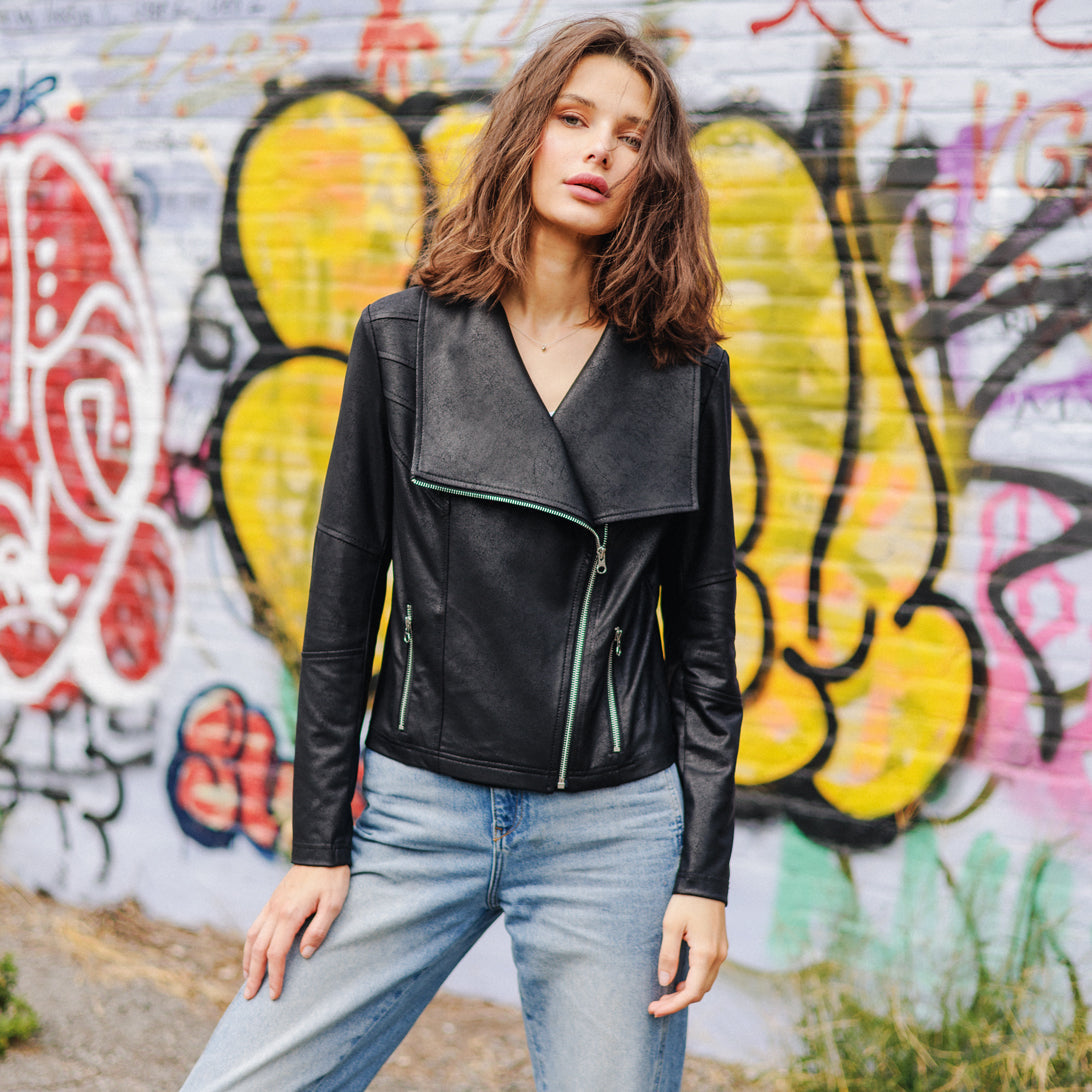 Liquid Leather™ Drape Neck Zip Jacket
