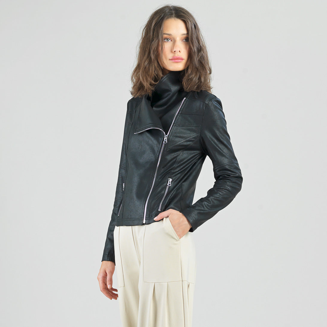 Liquid Leather™ Drape Neck Zip Jacket