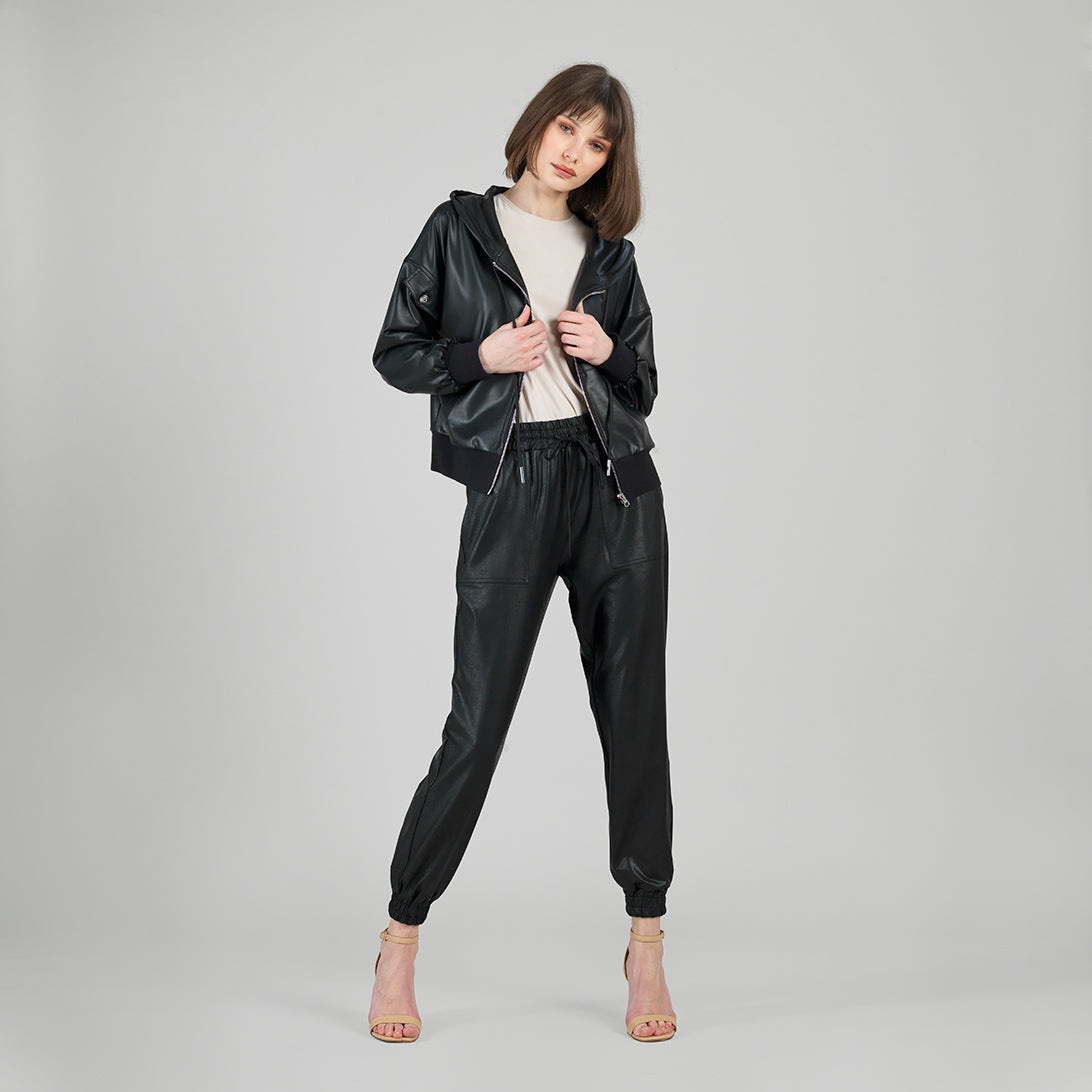 Liquid Leather™ Hooded Drawstring Track Jacket