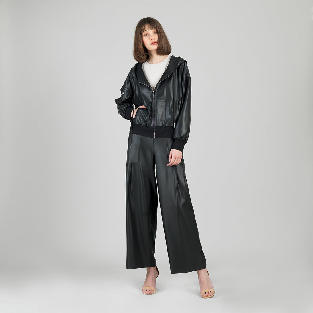 Liquid Leather™ Hooded Drawstring Track Jacket