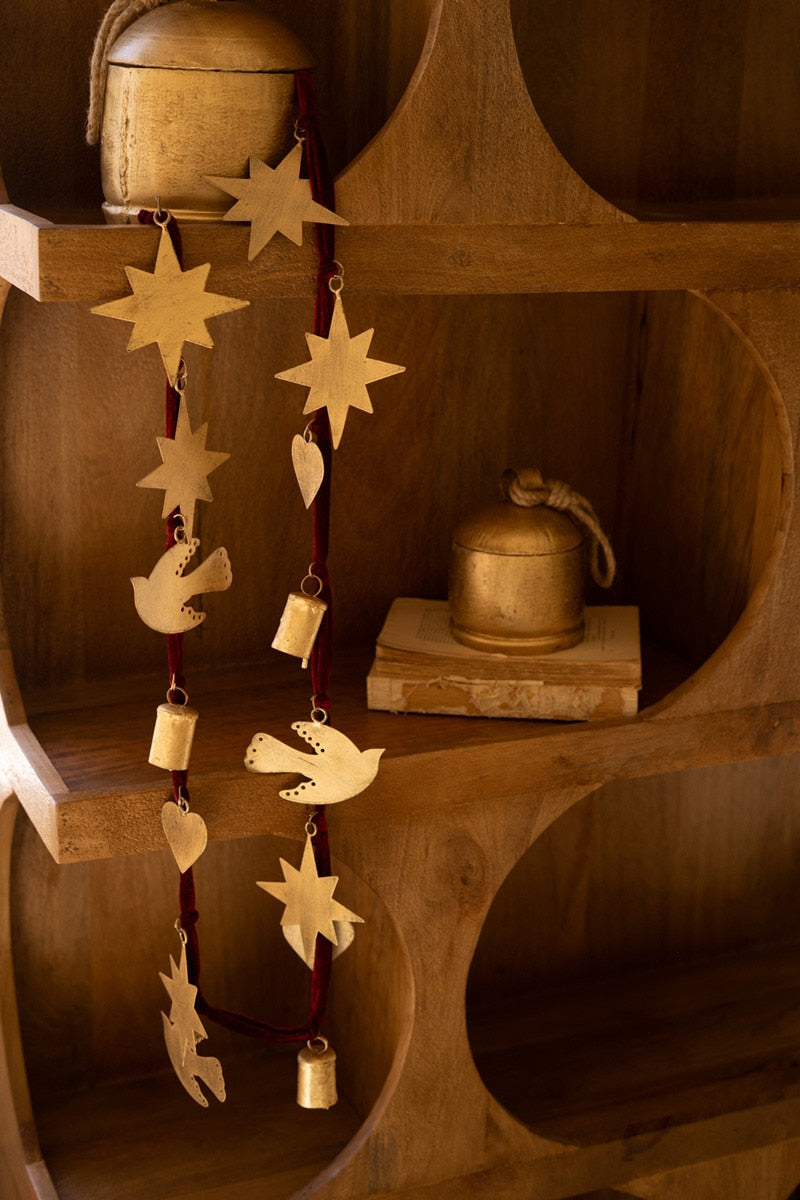 Christmas Charm Garland with Maroon Velvet Ribbon
