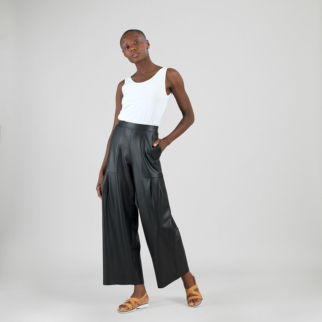 Liquid Leather™ - Sheen Pleated Wide Leg Pocket Pant