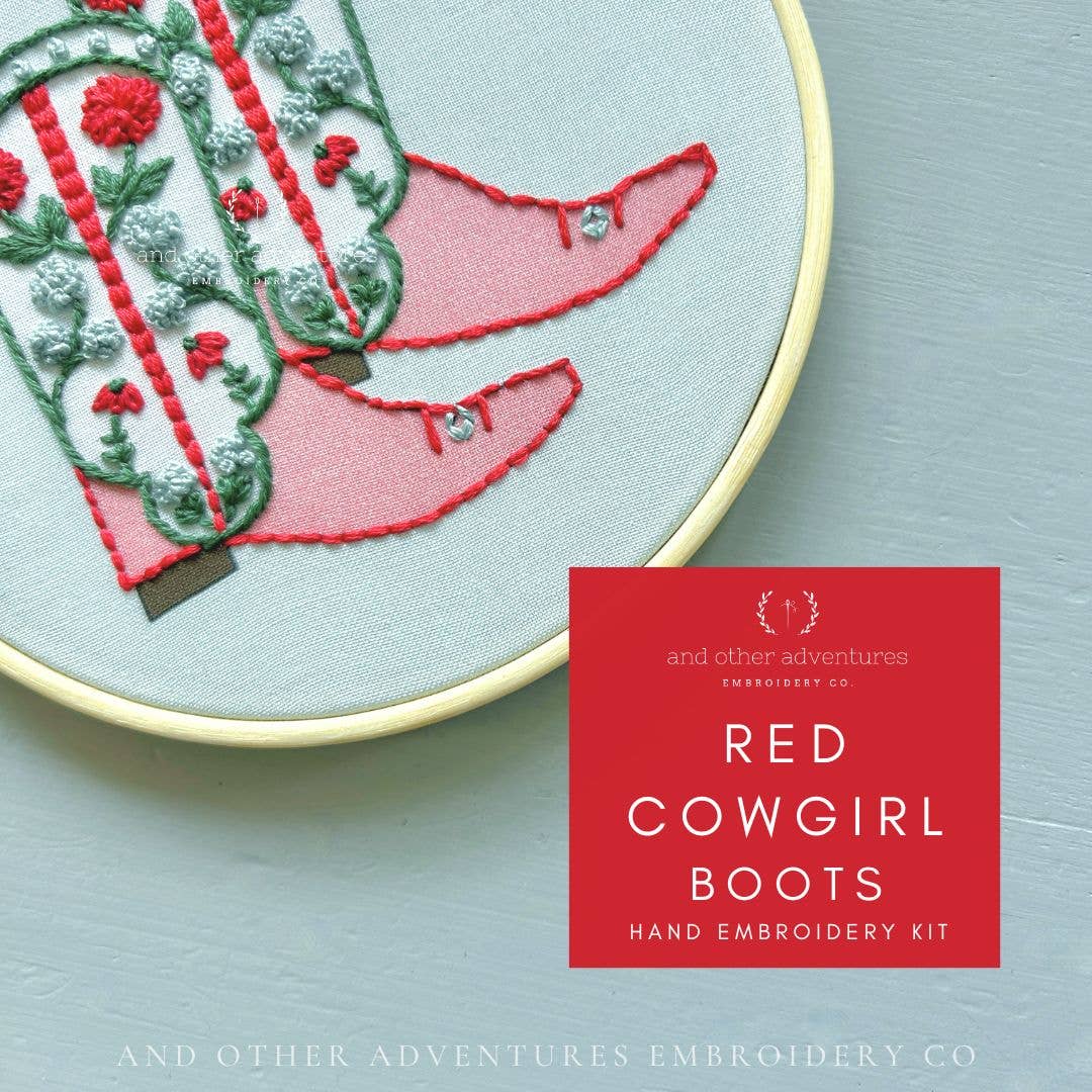 Hand Embroidery Kit - Cowgirl Boots in Red