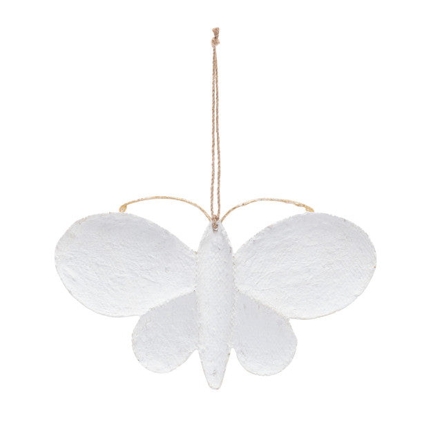 Paper Mache White Painted Butterfly Ornament