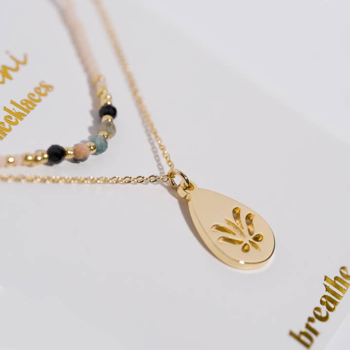 "Breathe" Gold Lotus Necklace Set