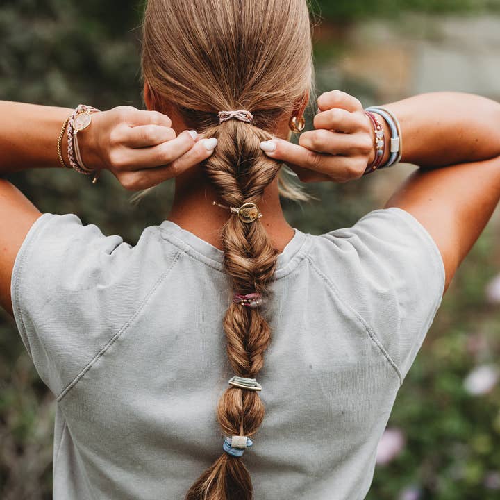 "Bloom" Maroon and Pink with Pressed Flowers Hair Tie Bracelets