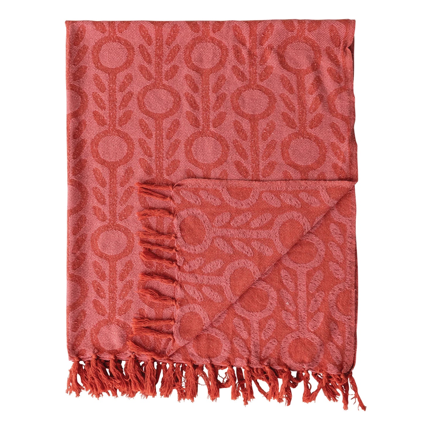Throw with Floral Pattern & Fringe