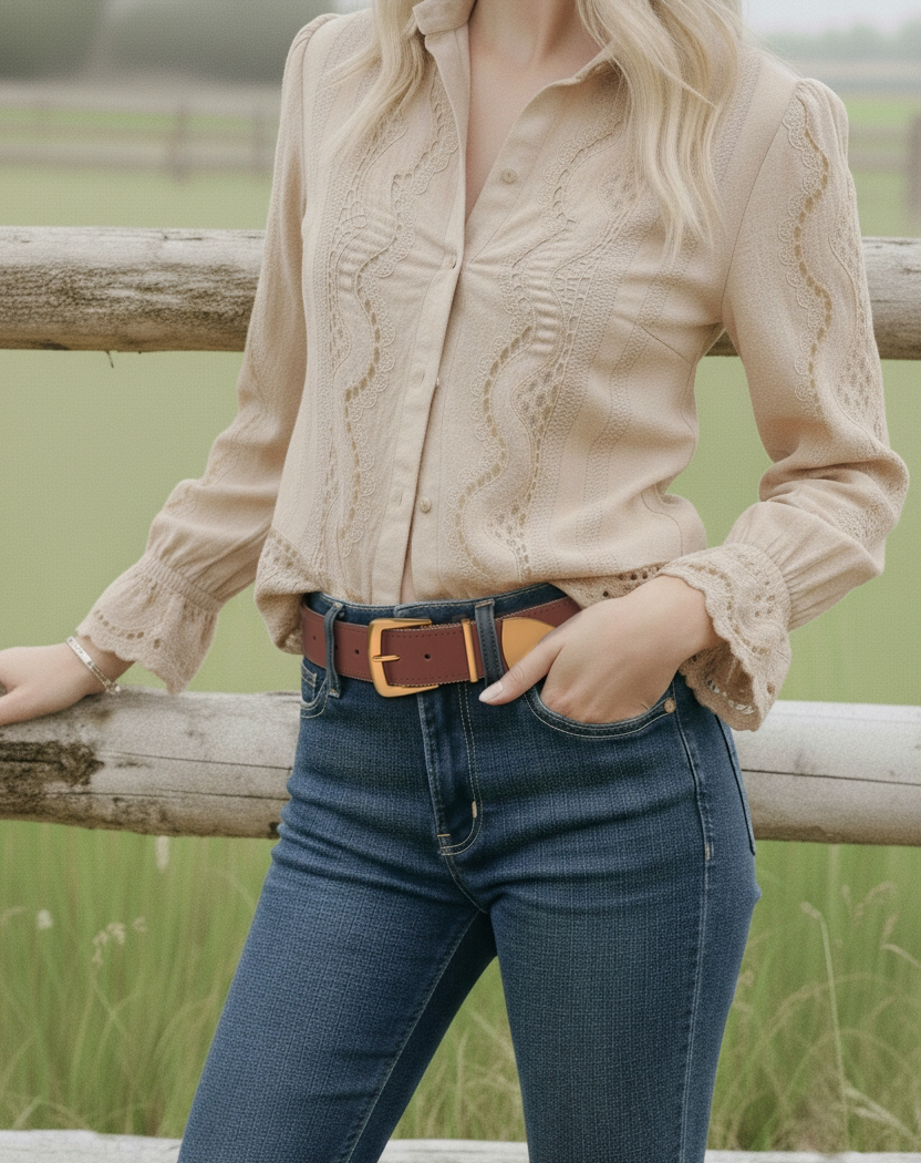 Zipper Lined Belt with Gold Hardware