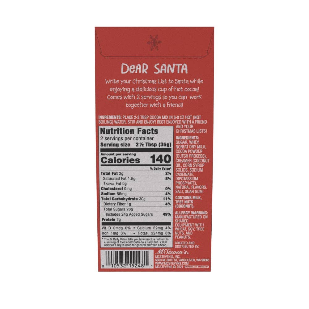 Dear Santa - My Christmas List Choc Cocoa (2.5oz Tent Boxes)