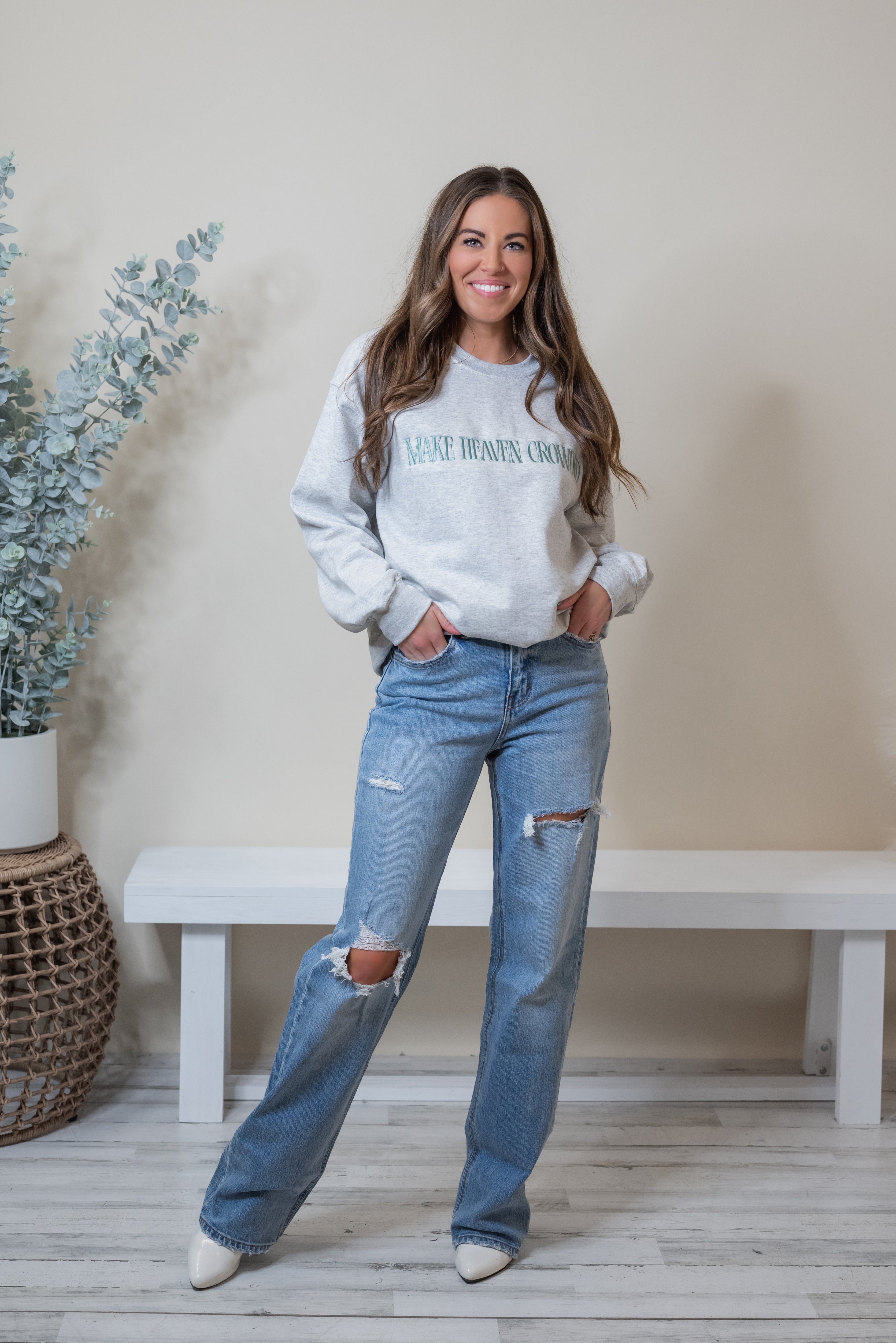 MAKE HEAVEN CROWDED Embroidered Fleece Sweatshirt