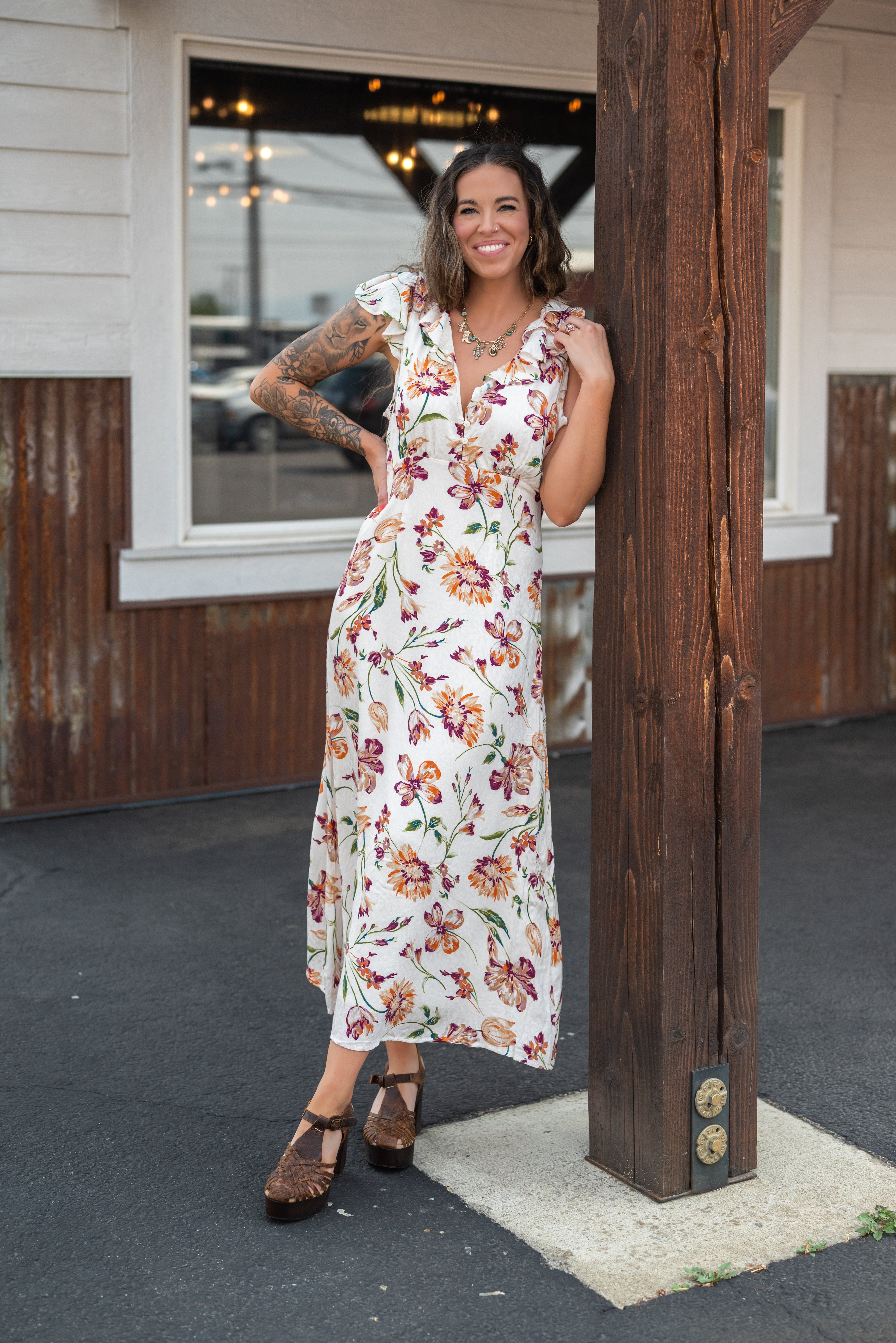 EARTH SONG RUFFLE MIDI DRESS