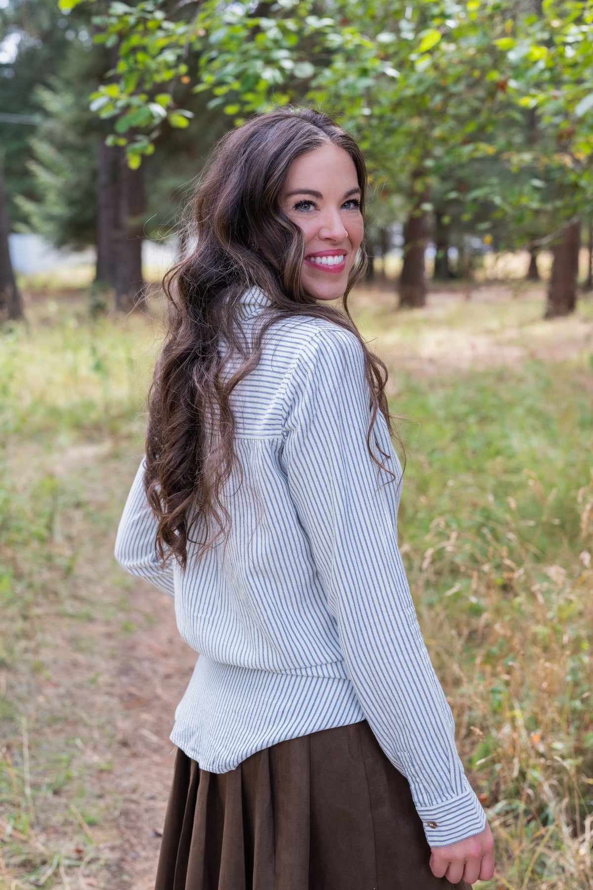 NYREE PINSTRIPE BUTTON UP