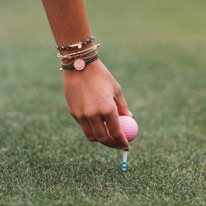 "Tee Time" Green and Pink Hair Tie Bracelets with Removable Ball Marker