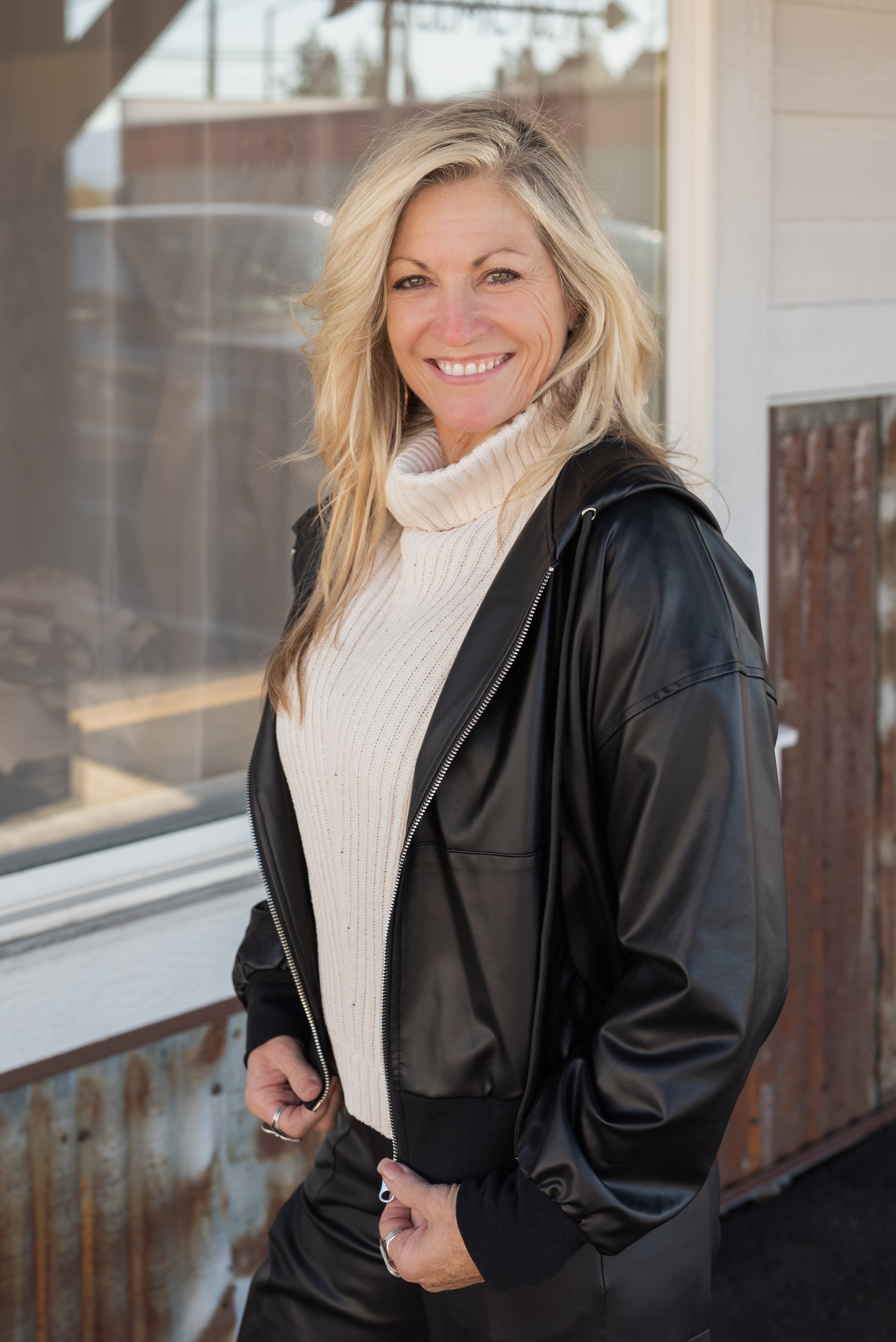 Liquid Leather™ Hooded Drawstring Track Jacket