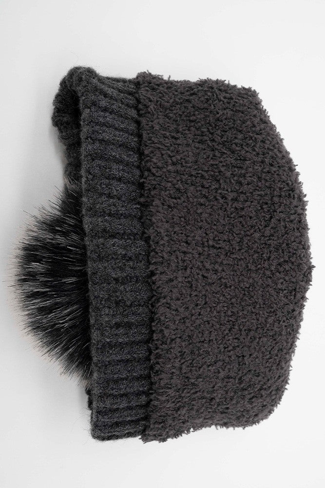 Color Block Stripes Pom Beanie